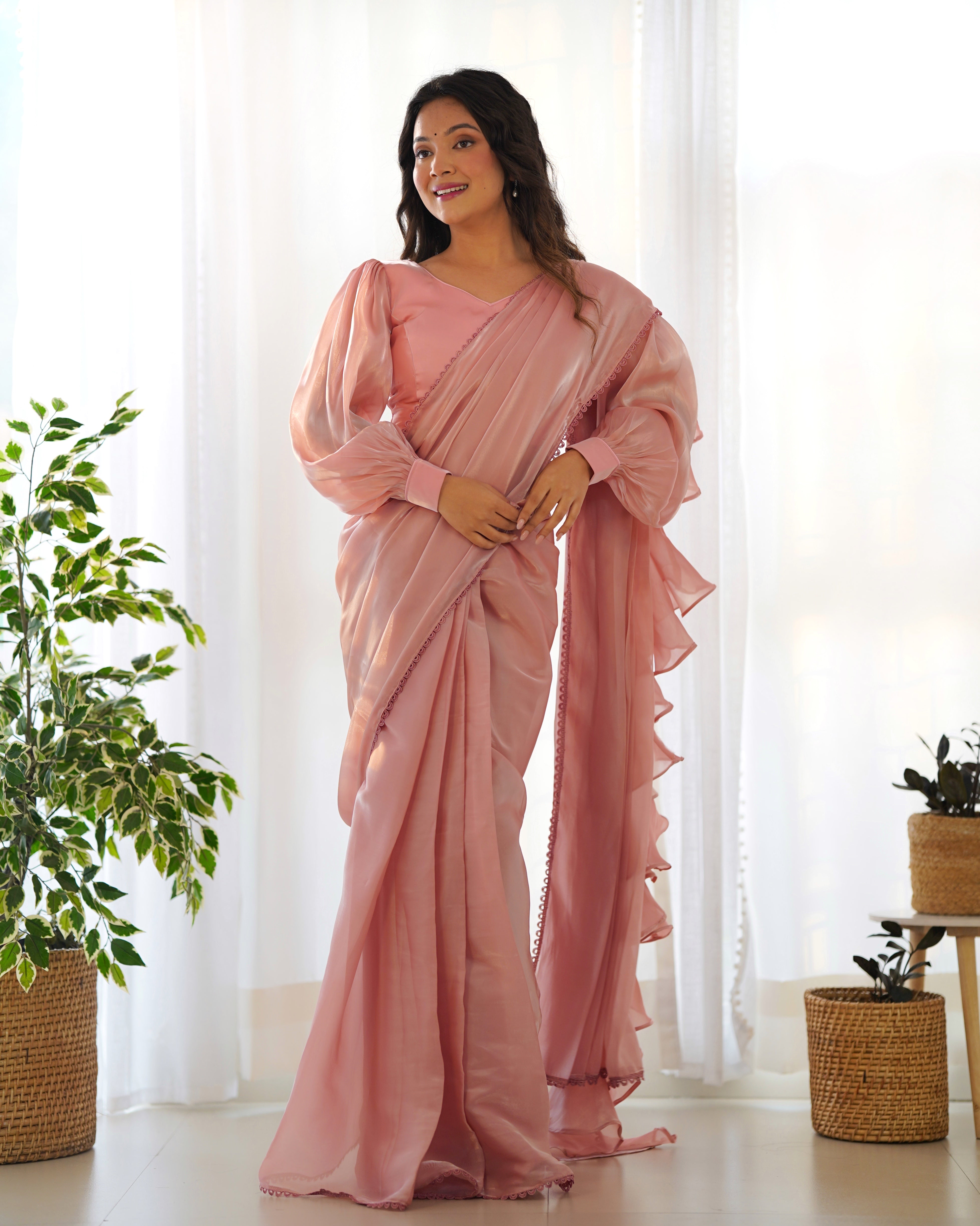 Baby Pink Ready To Wear Saree