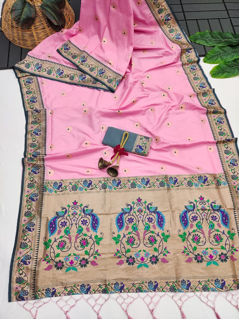 Babypink Banarasi Paithani Silk Saree with Zari Pallu | Soft Silk Saree – Nardev Fashion