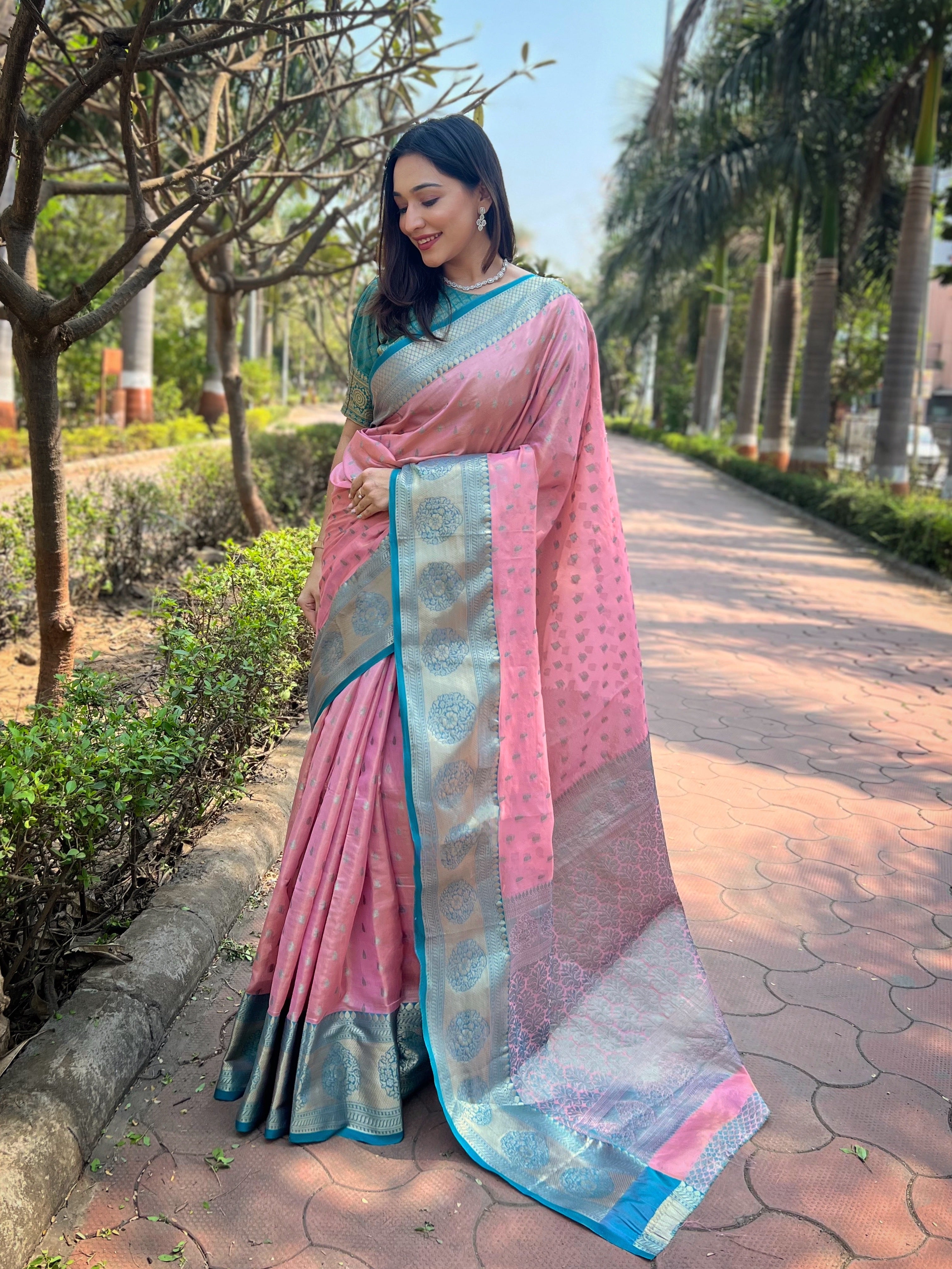 Babypink Kanchipuram Tissue Silk Zari Woven Saree