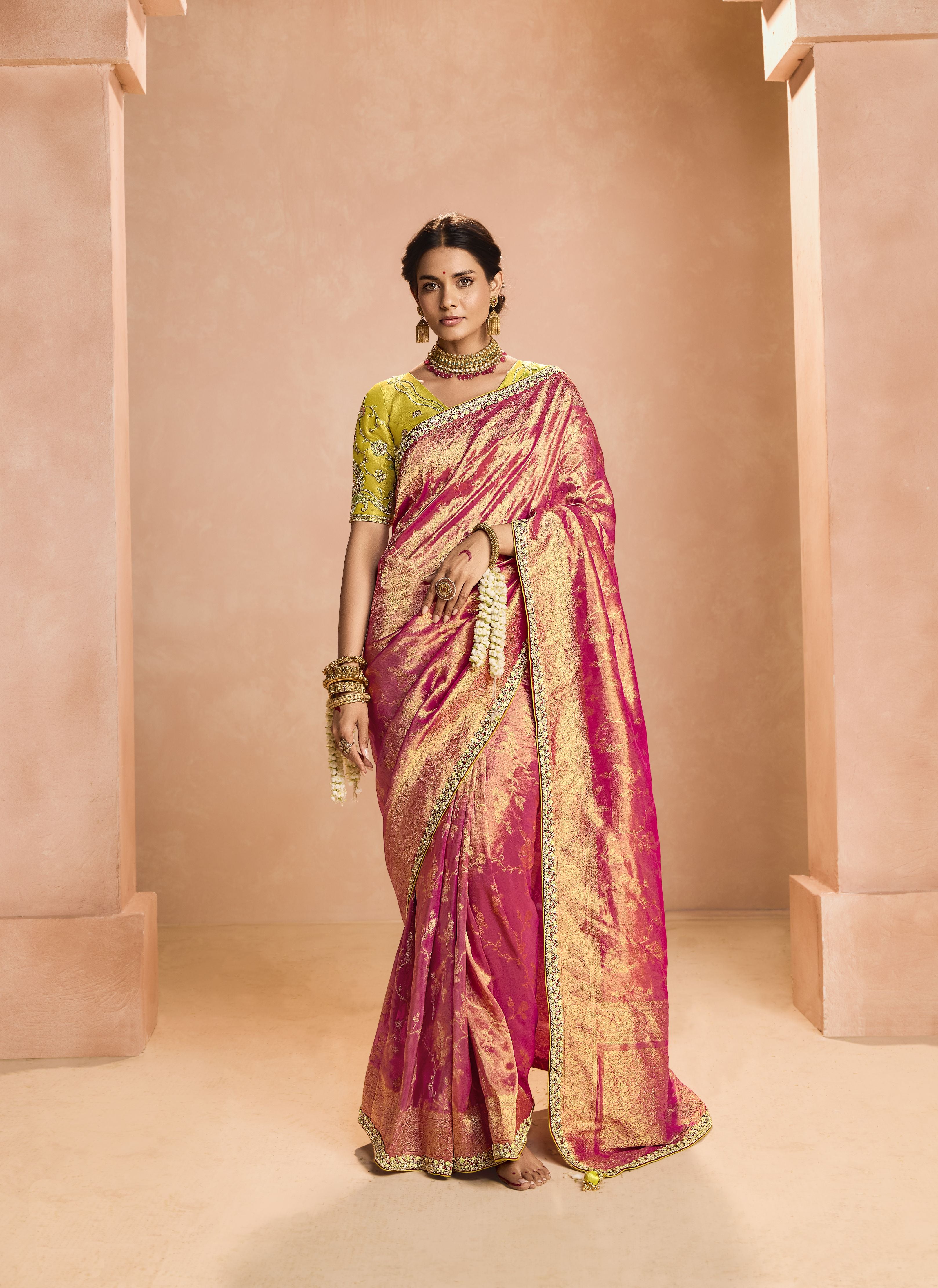 Beautiful Wedding Wear Tissue Silk Saree