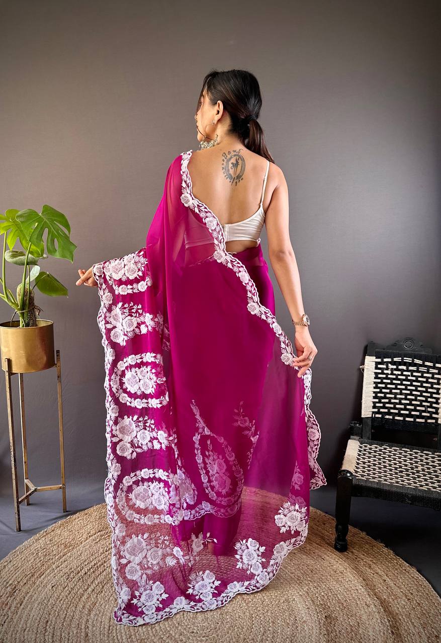 Beautiful Wine Thai Organza Silk Saree