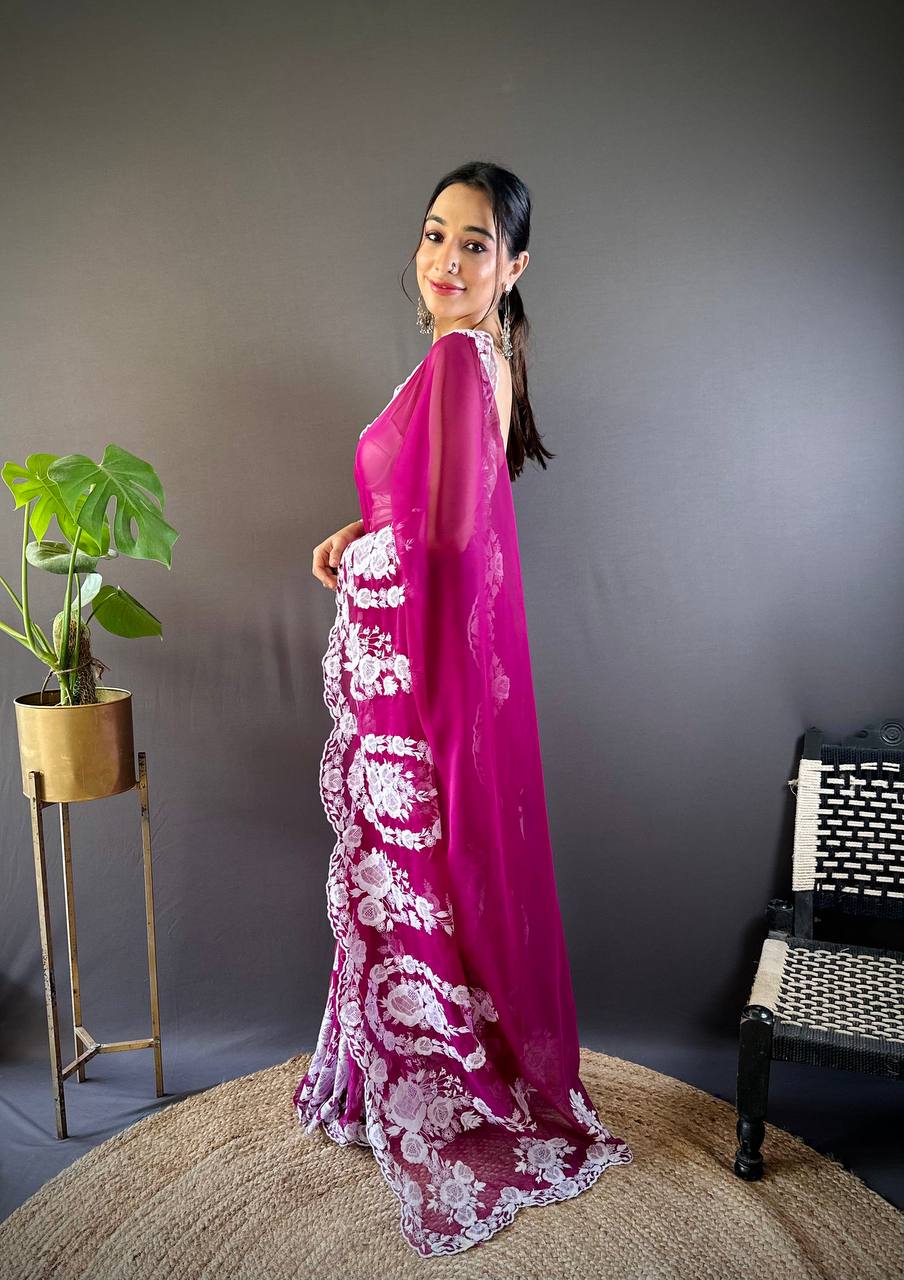 Beautiful Wine Thai Organza Silk Saree