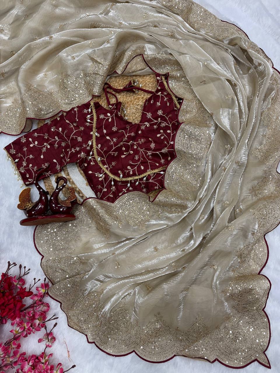 Beige Color Marriage Party Wear Designer Saree | Nardev Fashion