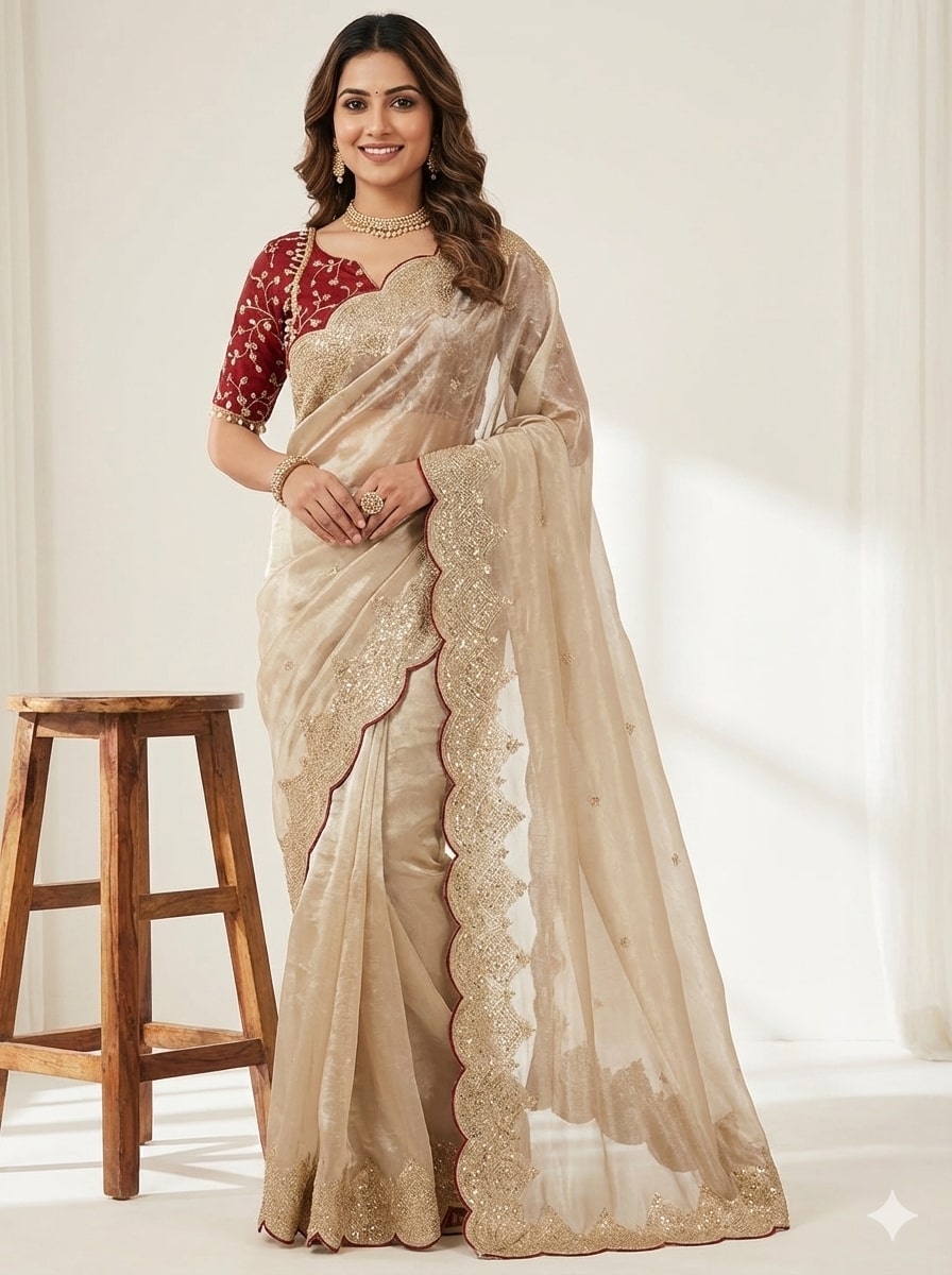 Beige Color Marriage Party Wear Designer Saree | Nardev Fashion