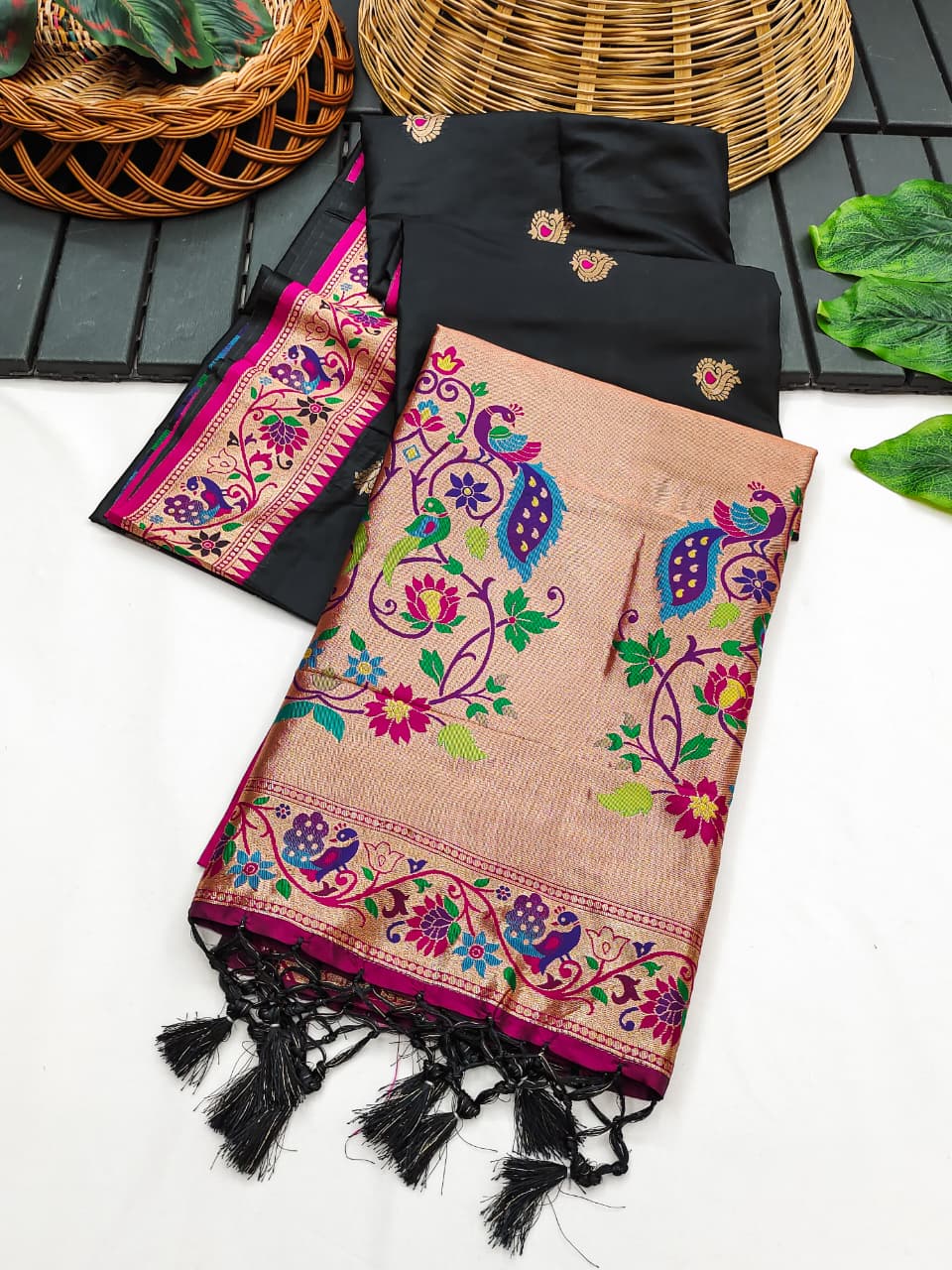 Black Banarasi Paithani Silk Saree with Zari Pallu | Soft Silk Saree – Nardev Fashion