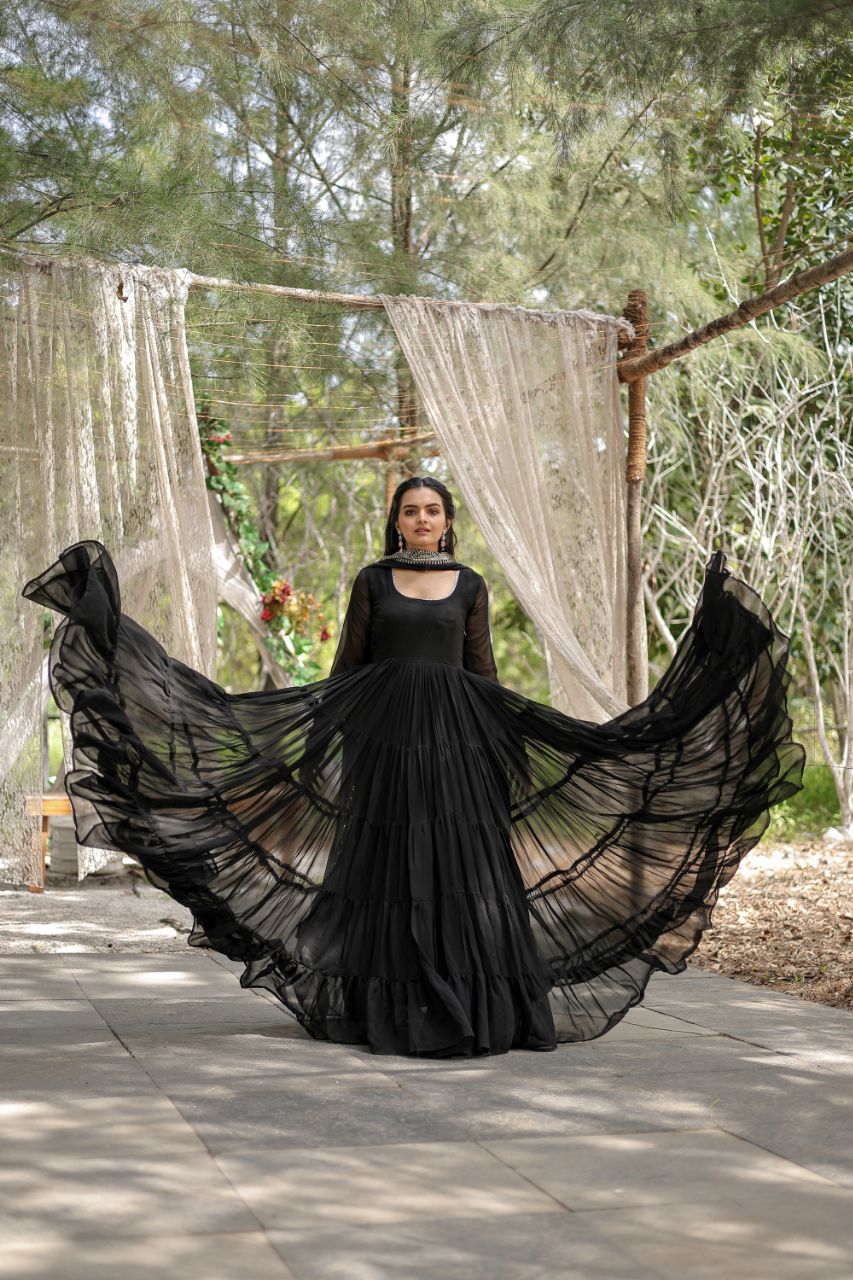 Black Color Partywear Flaired Anarkali | Nardev Fashion