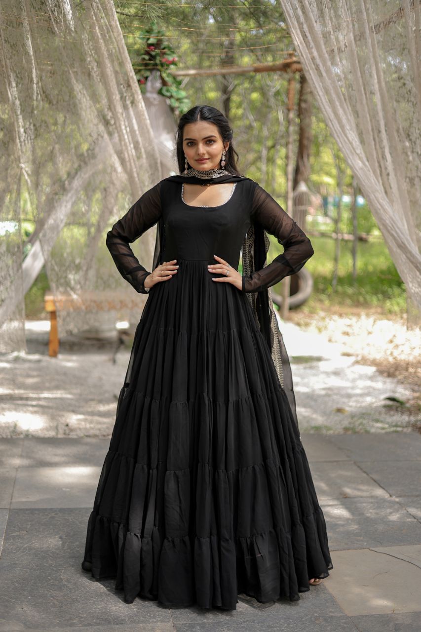 Black Color Partywear Flaired Anarkali | Nardev Fashion