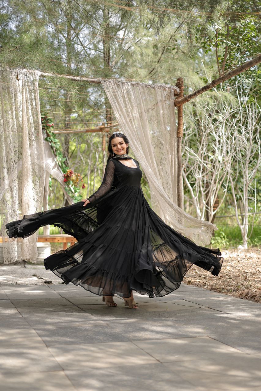Black Color Partywear Flaired Anarkali | Nardev Fashion