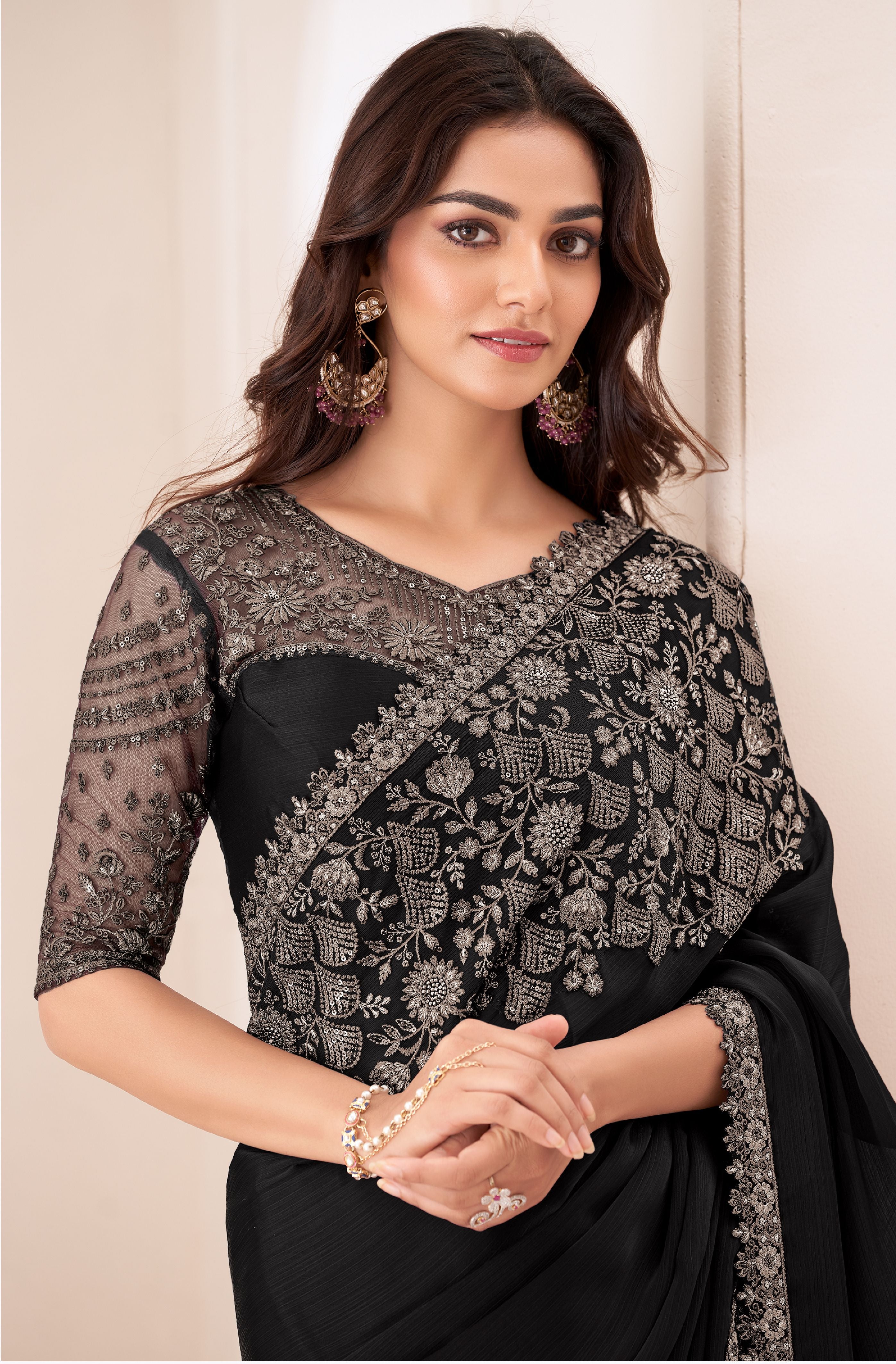 BlackColorPartywearSareewithDesignerBlouseTFHSANDALWOOD1309C-2