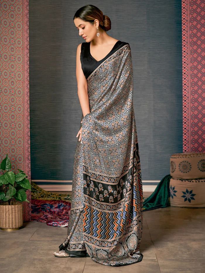 Black Ajrakh Print Saree