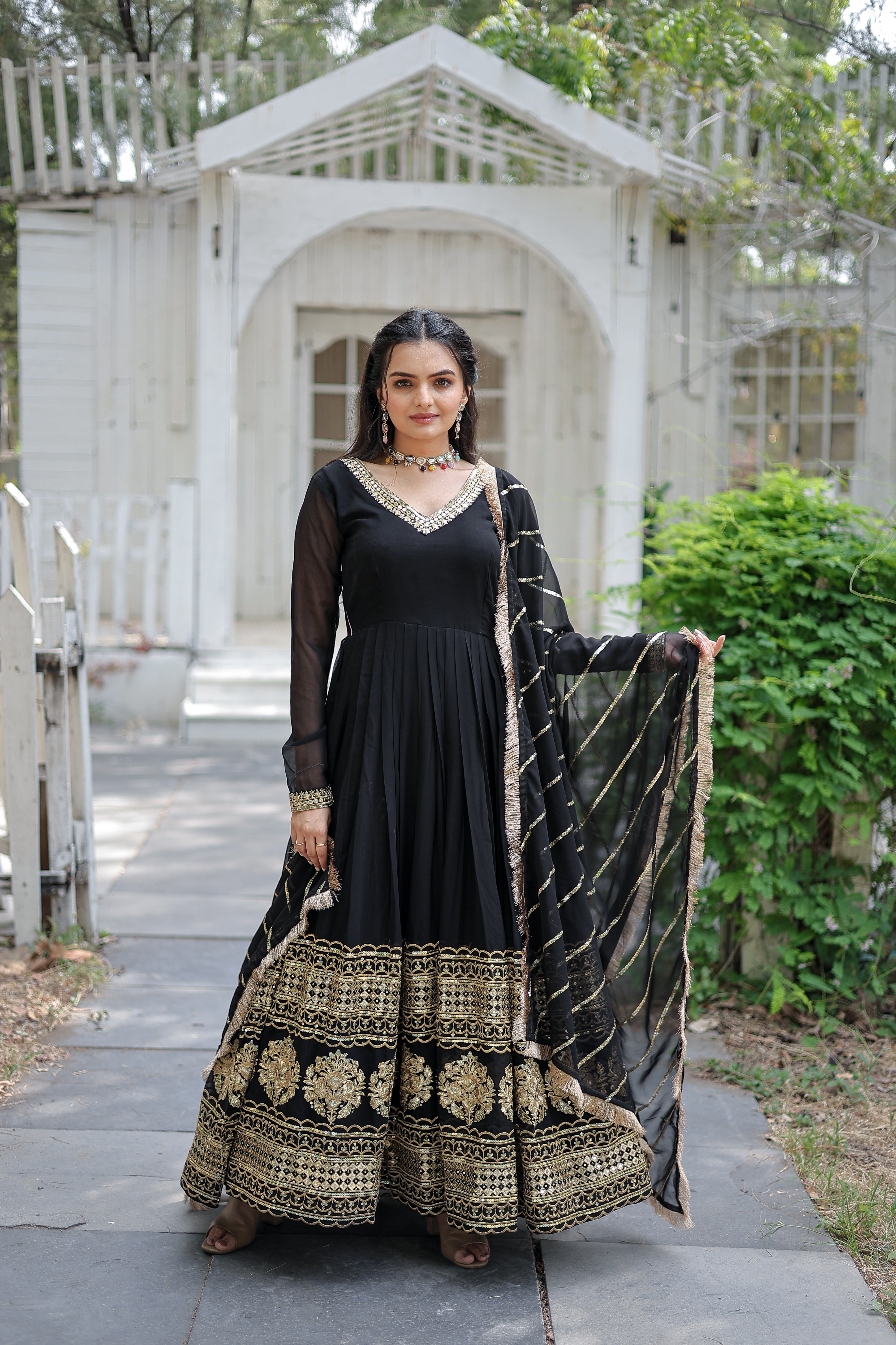 Black Anarkali Gown with Dupatta