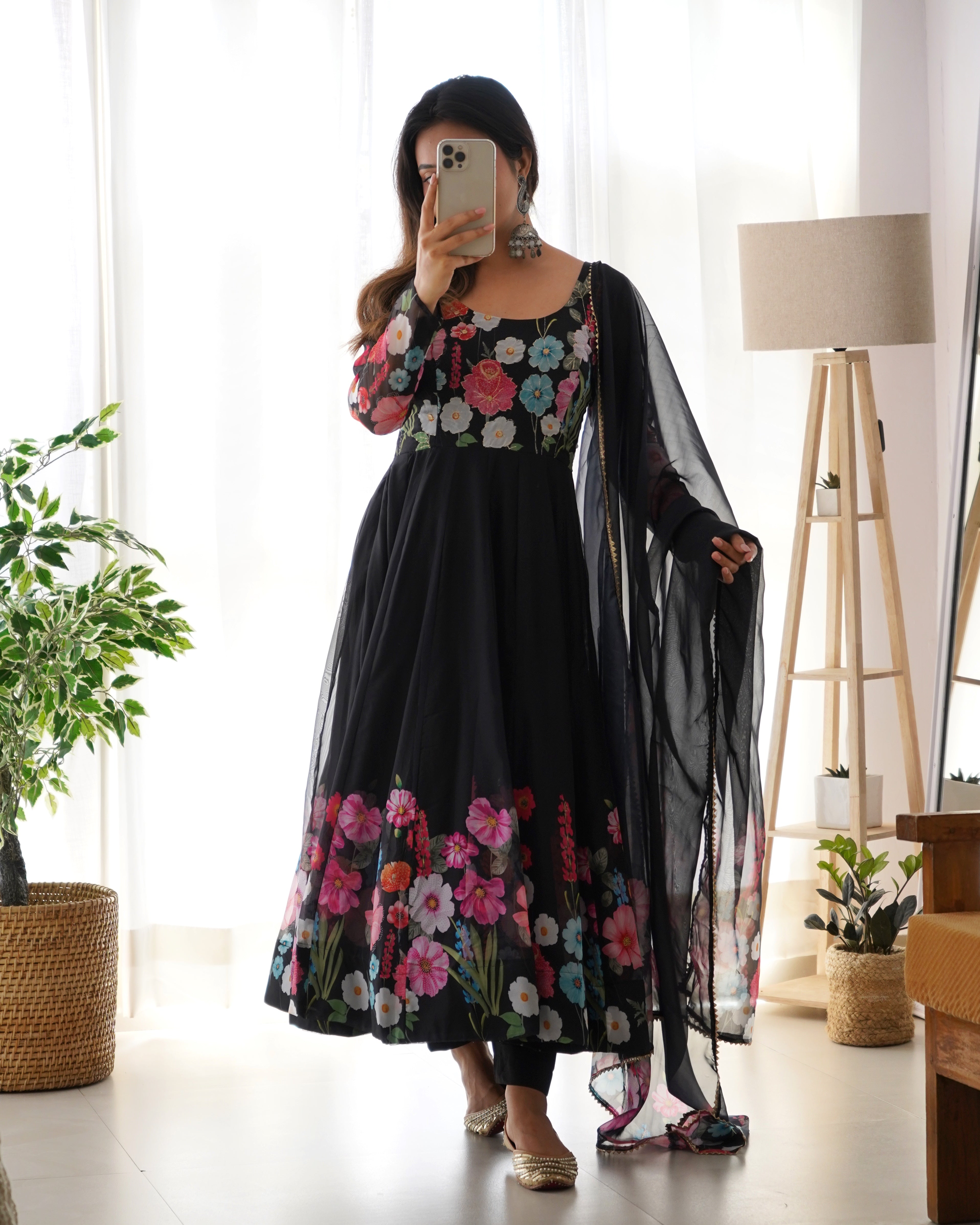 Black Anarkali Organza Chudidar