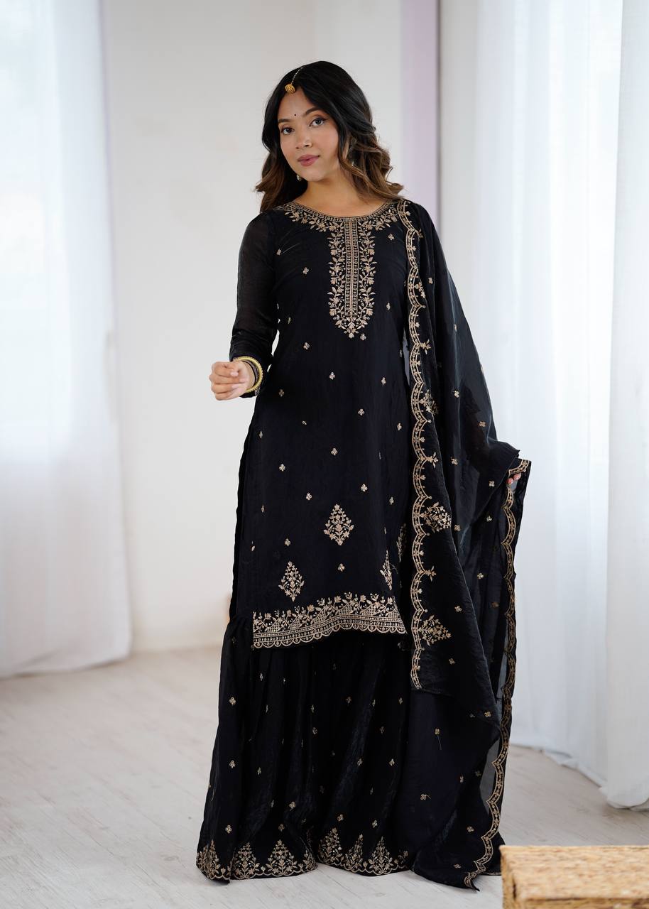 Black Color Festival Kurta & Sharara Set - Aarti Chauhan