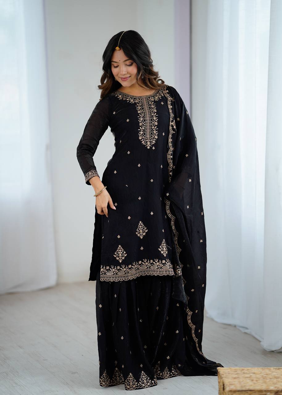 Black Color Festival Kurta & Sharara Set - Aarti Chauhan
