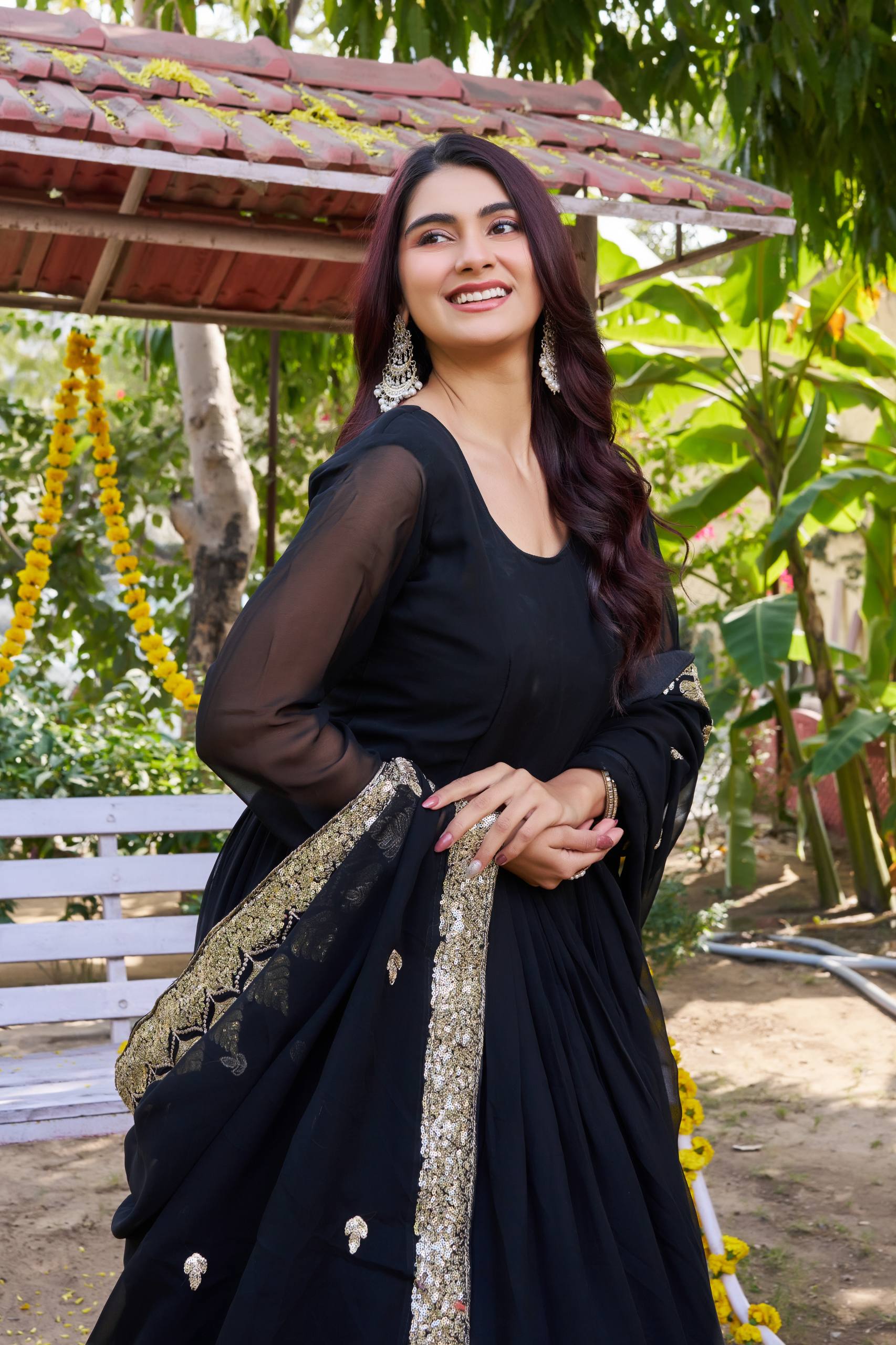 Black Festival Long Gown with Dupatta | Nardev Fashion