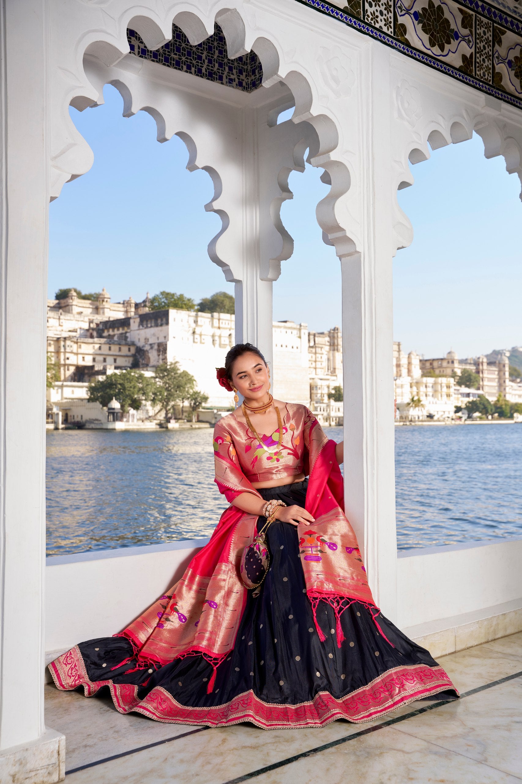 Black Jacquard Silk Paithani Lehenga Choli