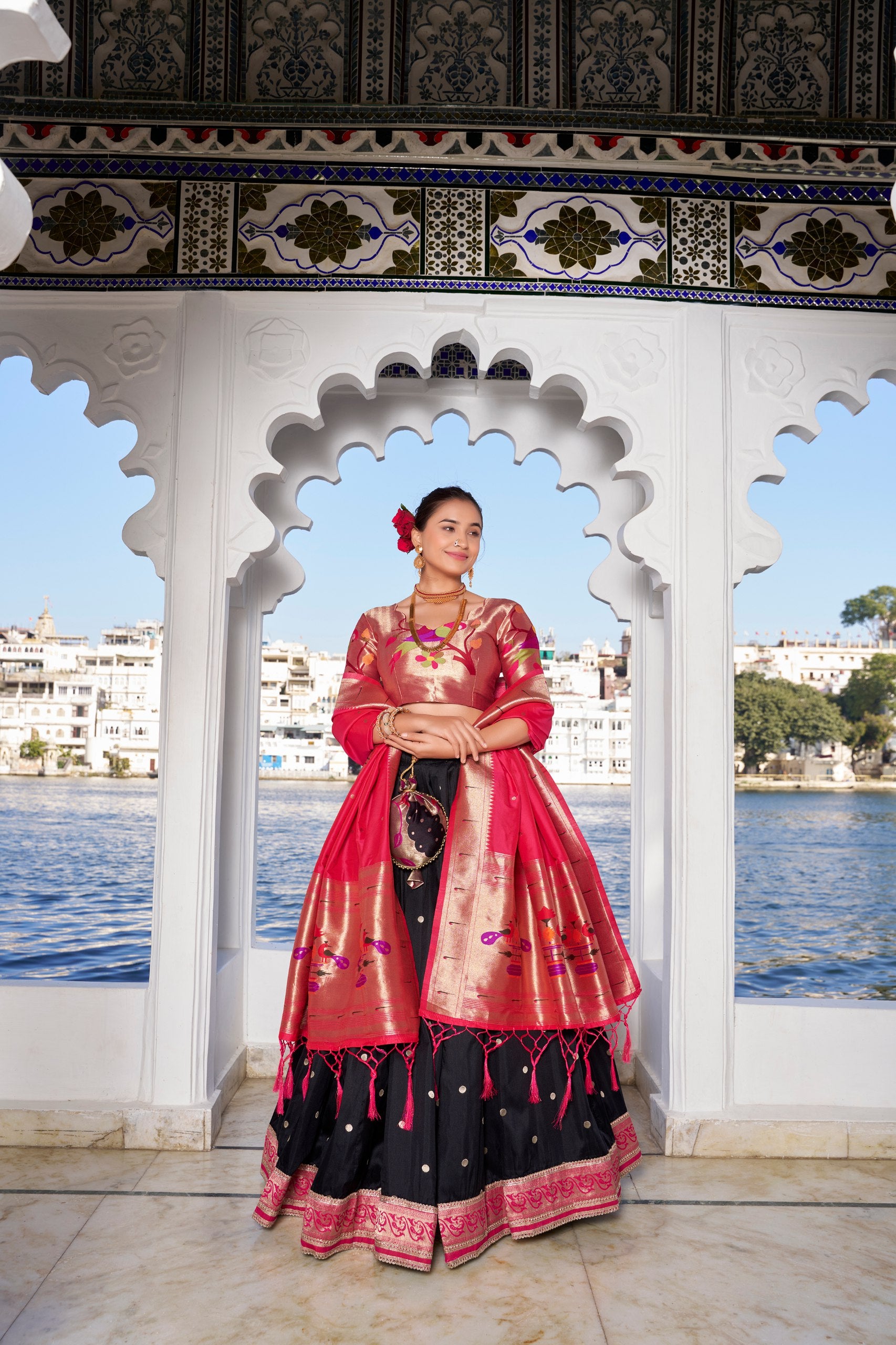 Black Jacquard Silk Paithani Lehenga Choli