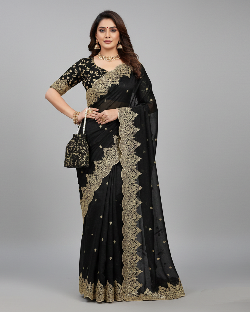 Black Lightweight Elegant and Beautifully Crafted Saree | Nardev Fashion