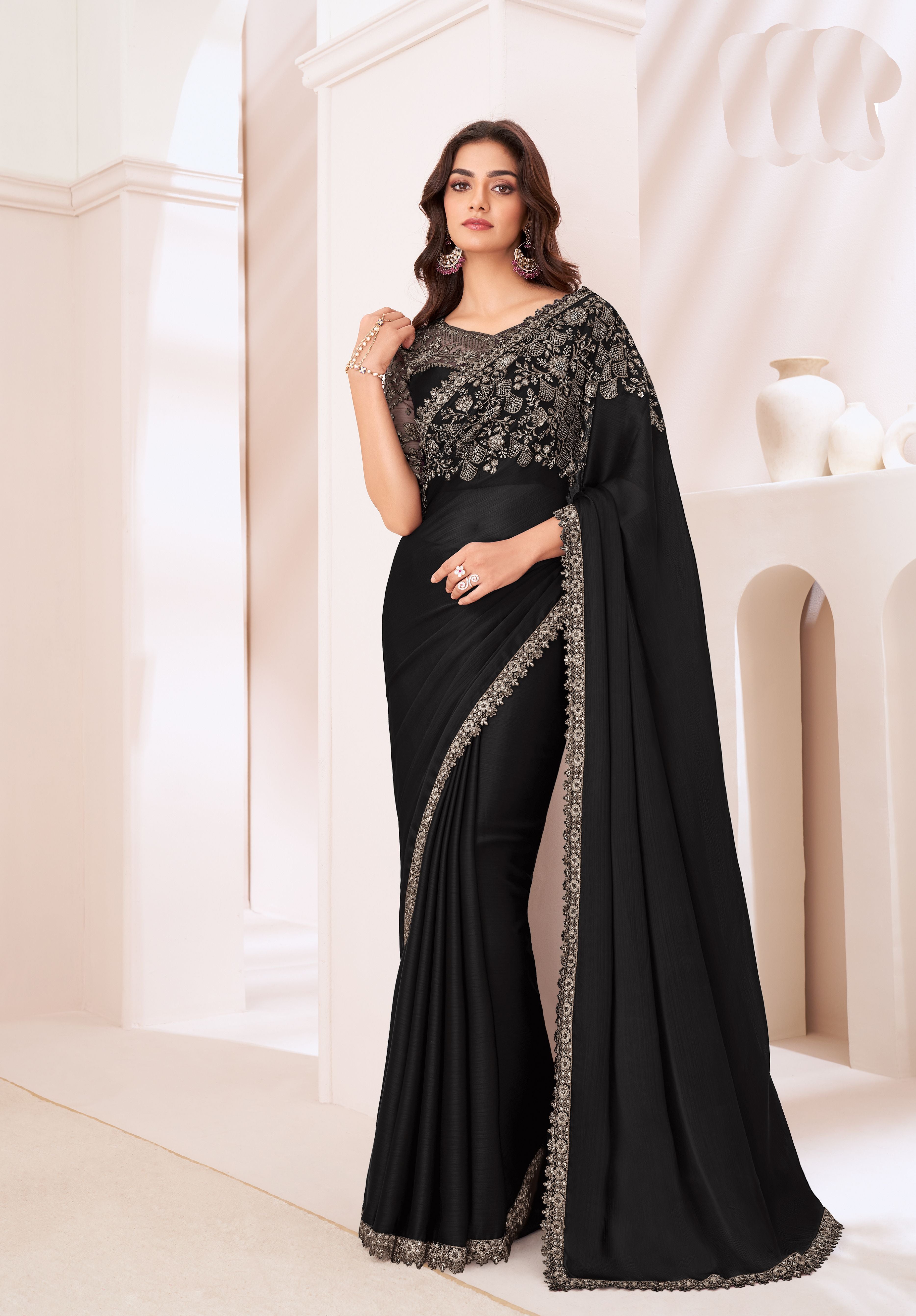 Black Partywear Saree with Designer Blouse