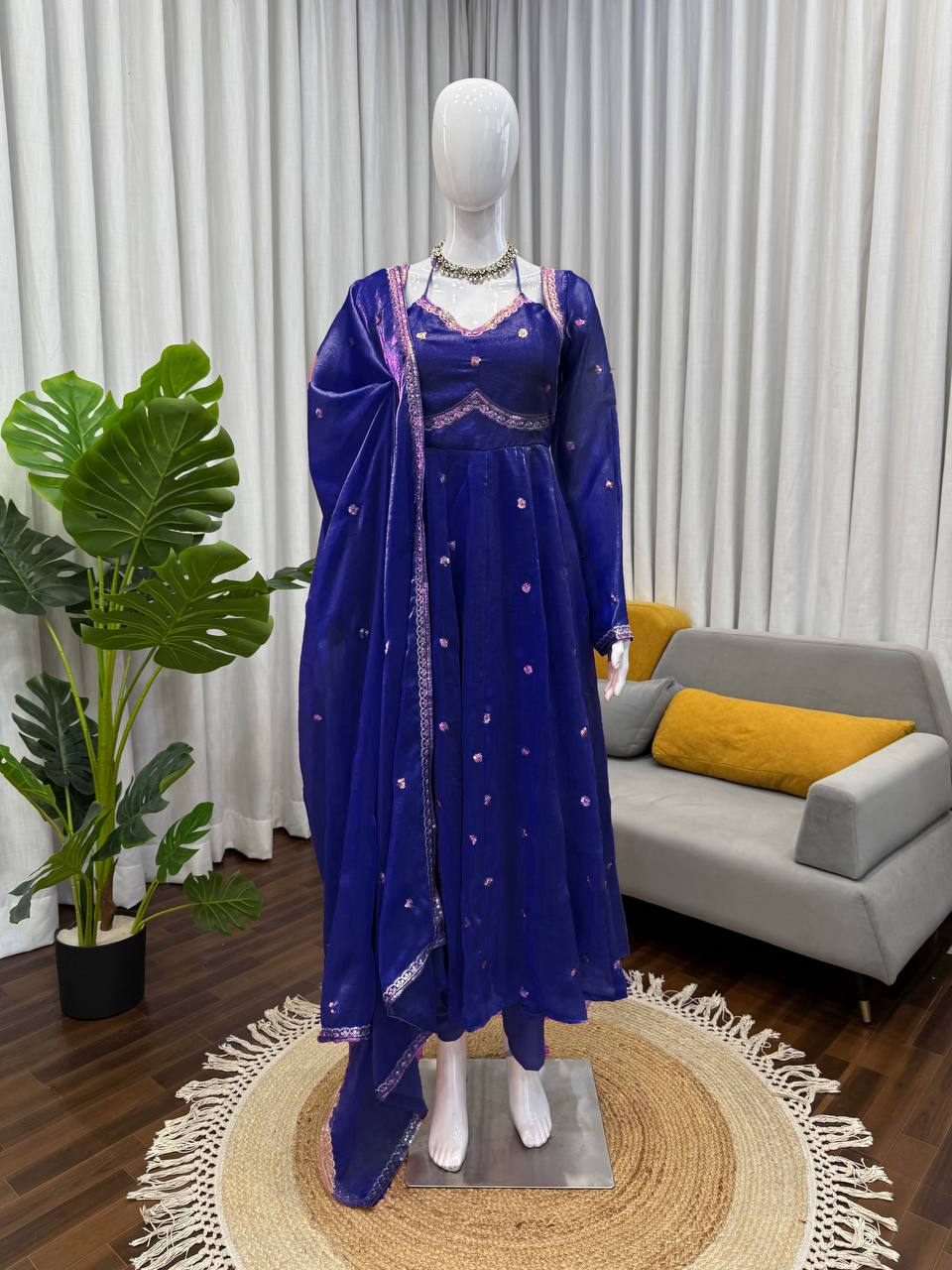 Blue Color Fendy Silk Anarkali Suit | Nardev Fashion