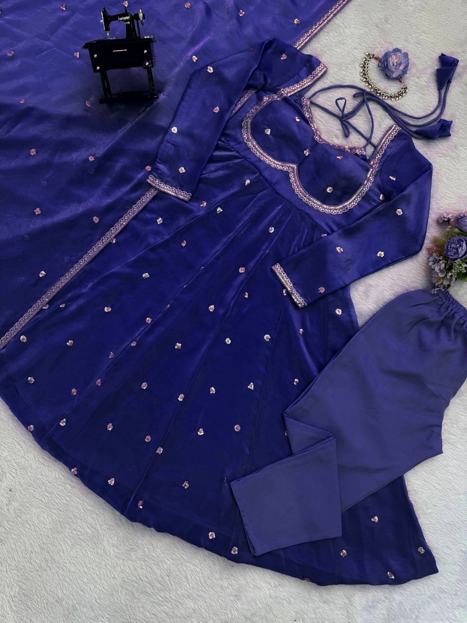 Blue Color Fendy Silk Anarkali Suit | Nardev Fashion