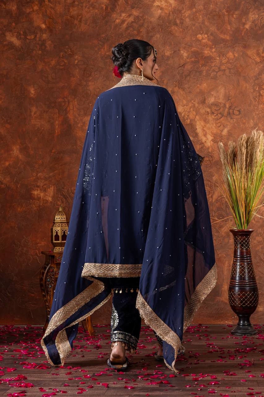 Blue Color Winter Velvet Suit – Ready to Wear (M–XXL) | Nardev Fashion