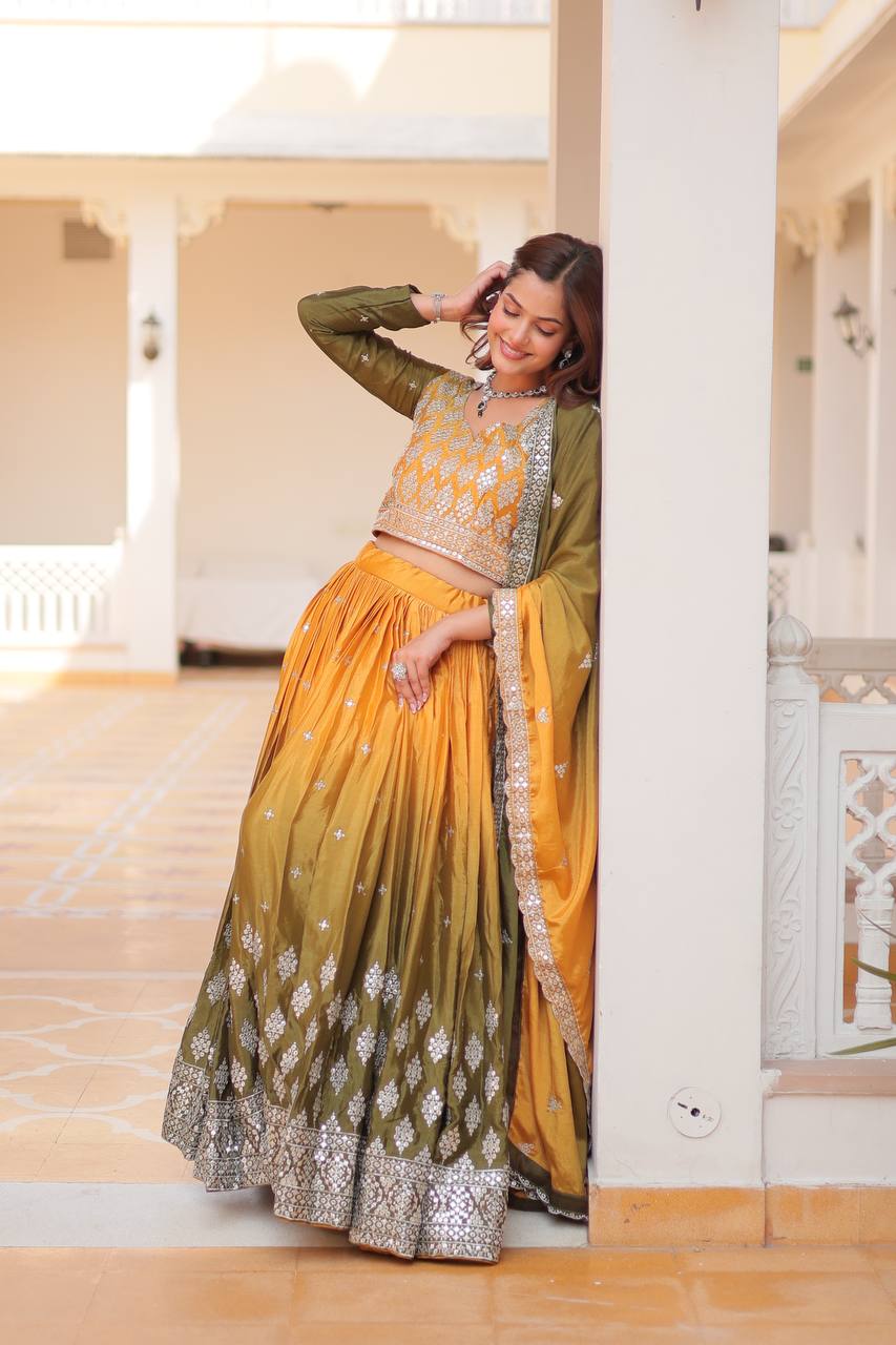 Bridel Style Embroidered Chinon Wedding Lehenga Choli