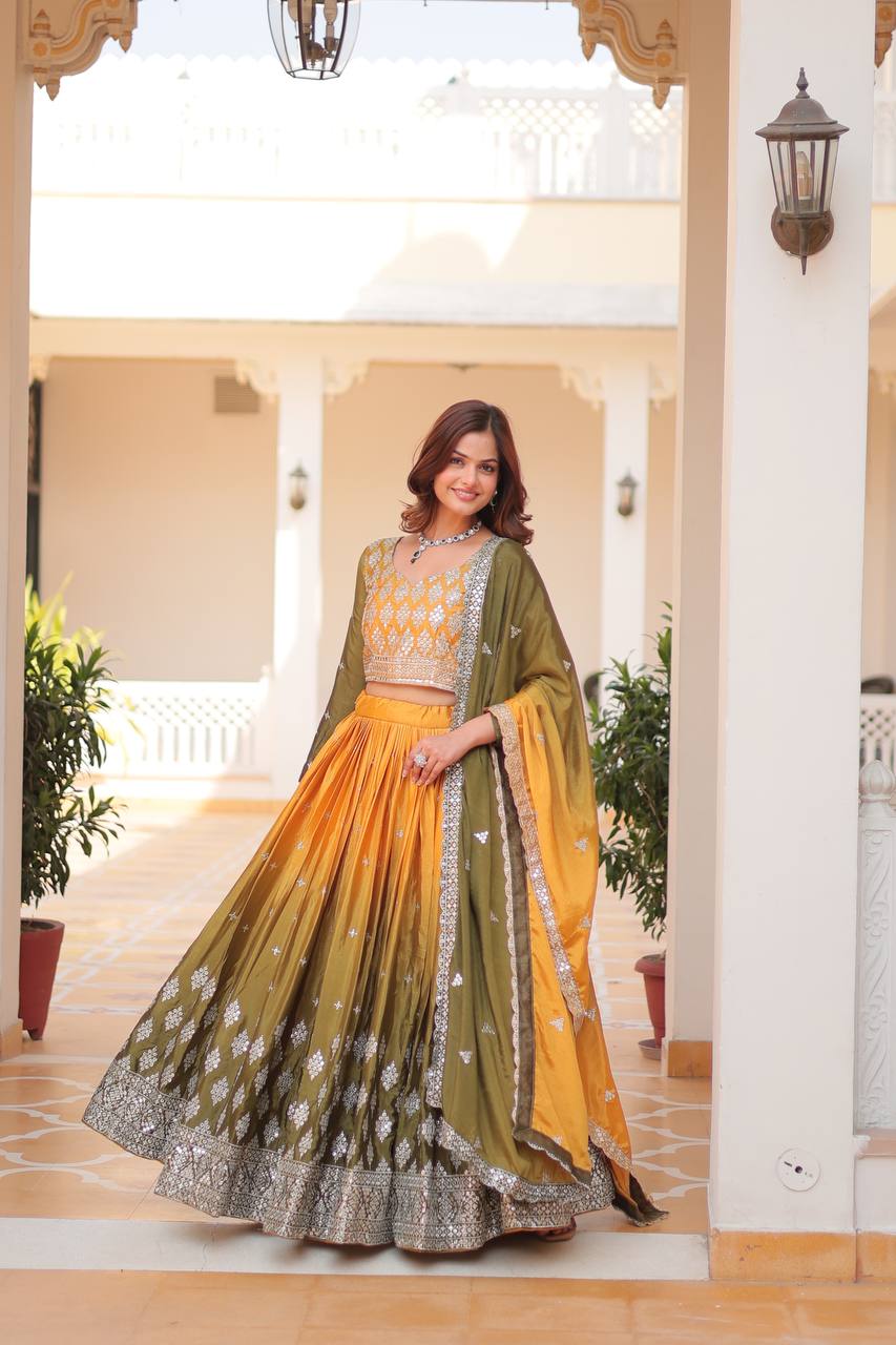 Bridel Style Embroidered Chinon Wedding Lehenga Choli