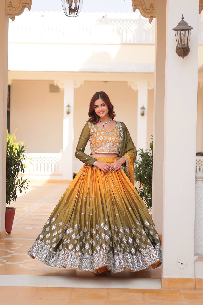 Bridel Style Embroidered Chinon Wedding Lehenga Choli