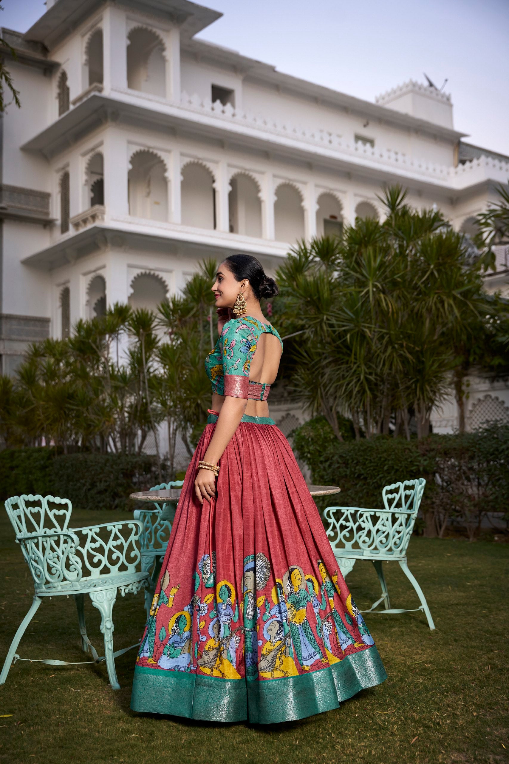 Brown Dola Silk Kalamkari Printed Lehenga Choli