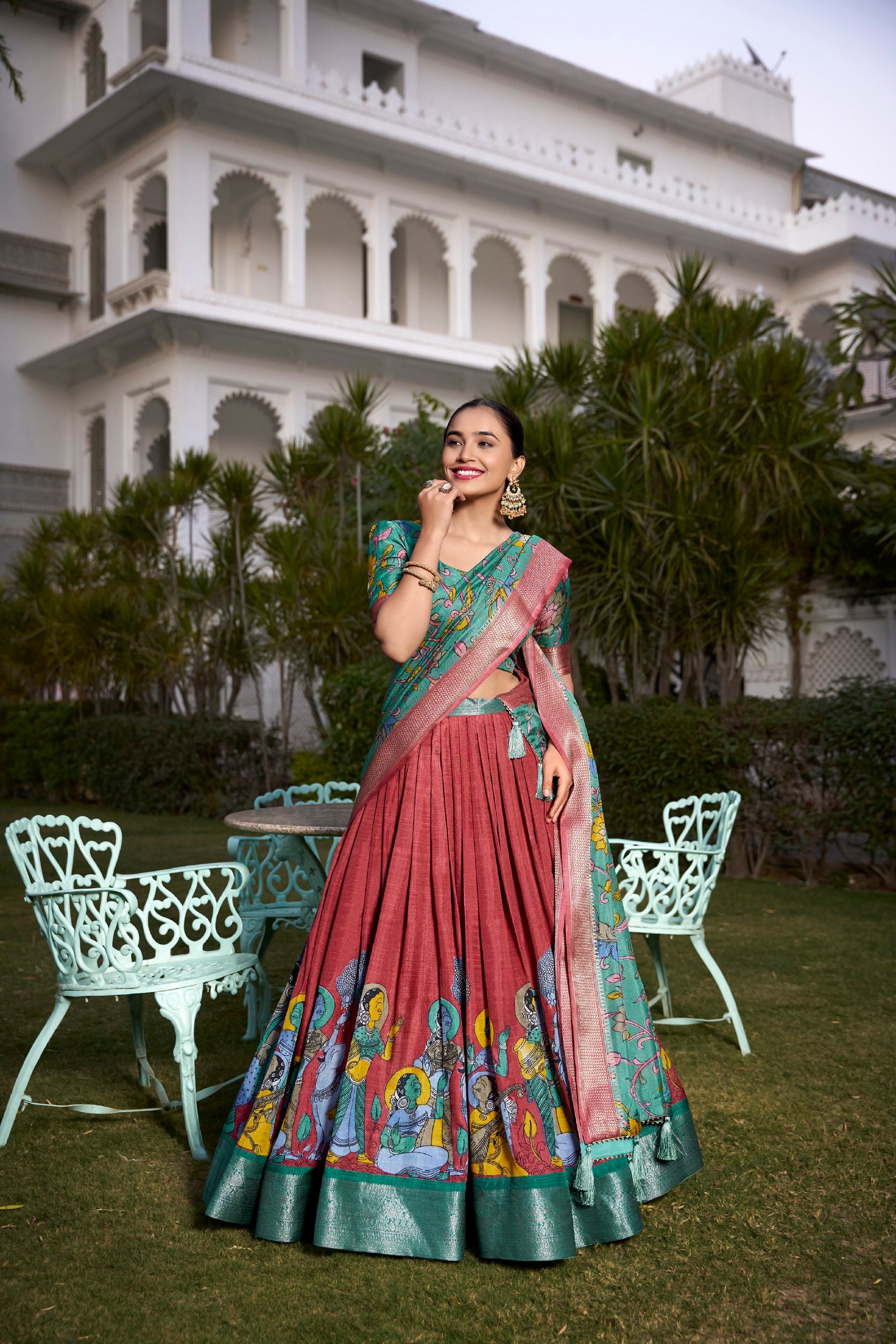 Brown Dola Silk Kalamkari Printed Lehenga Choli