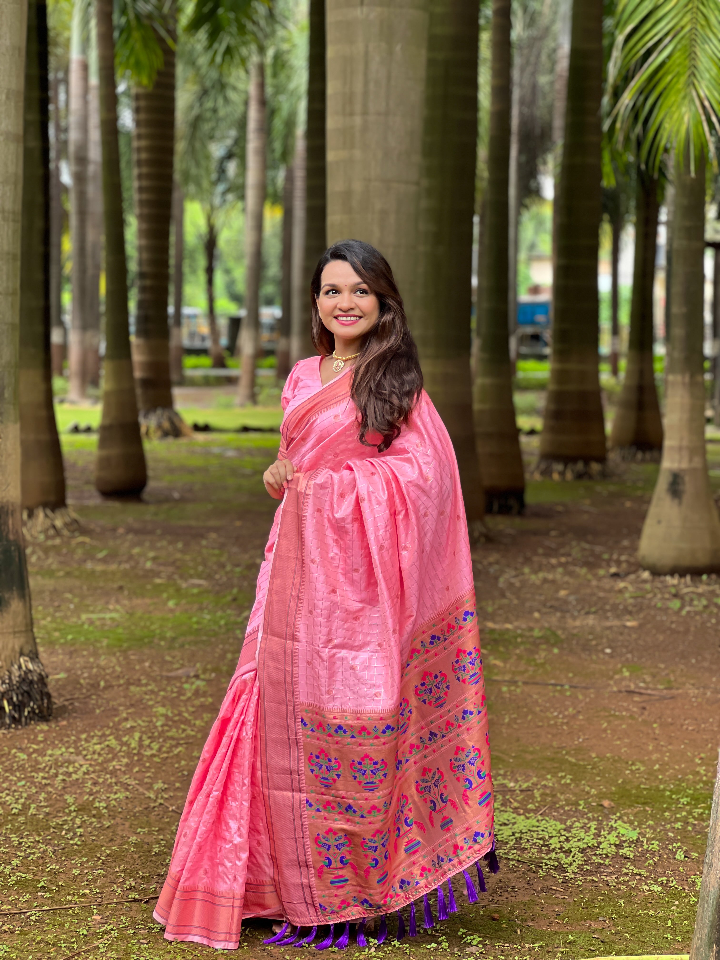 Pink Yeola Muniya Paithani Saree - Indian Festival & Wedding Women Outfit