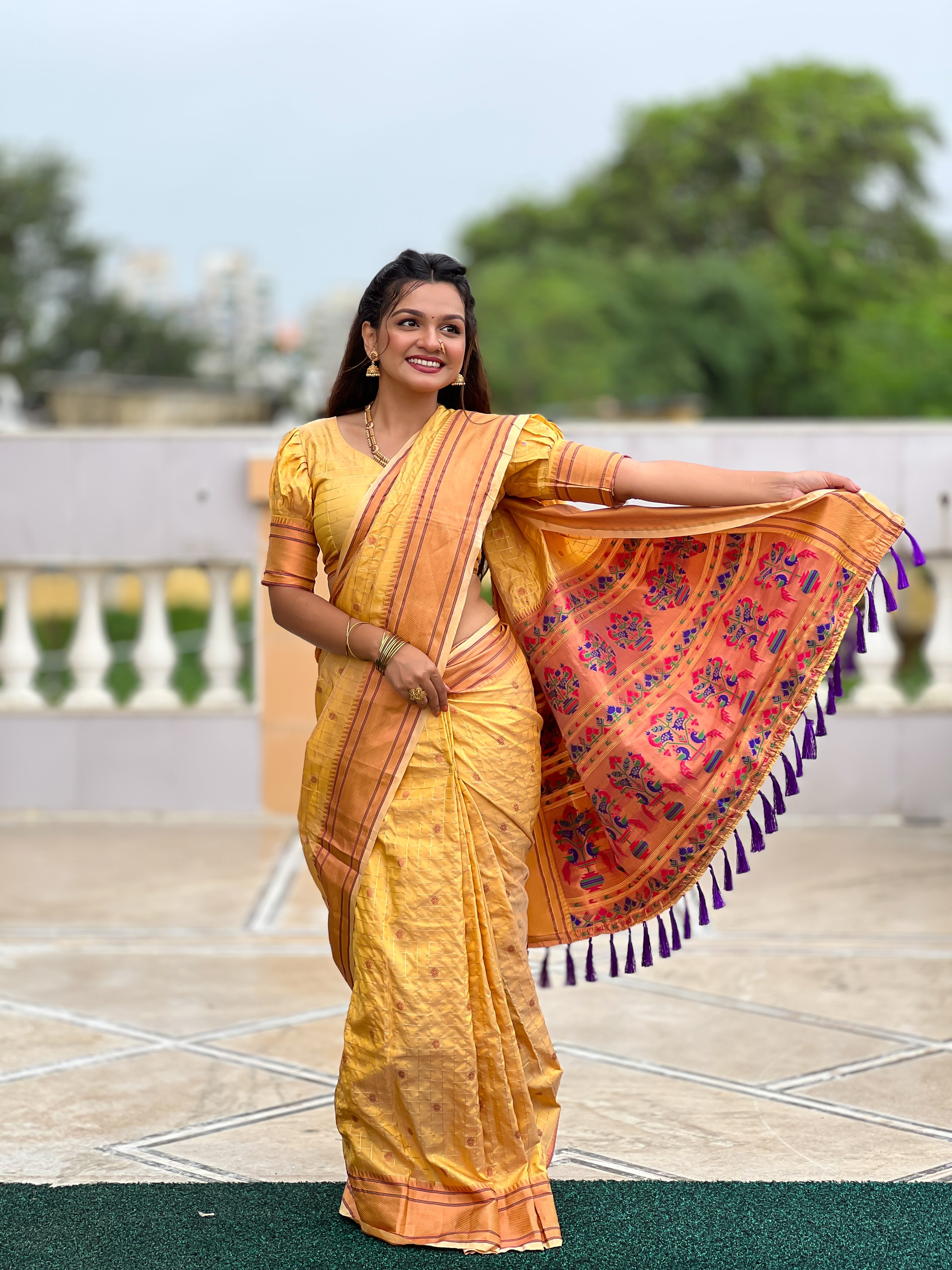 Yellow Yeola Paithani Saree - Pooja Festival & Wedding Indian Outfit