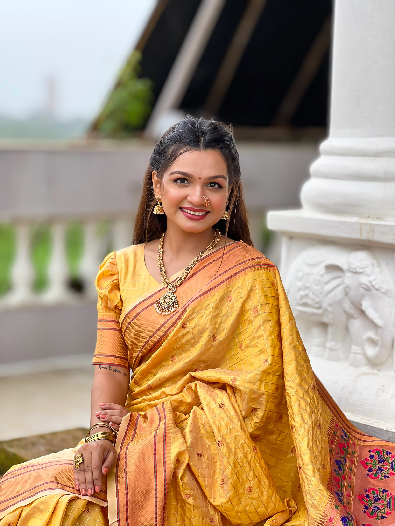 Yellow Yeola Paithani Saree - Pooja Festival & Wedding Indian Outfit