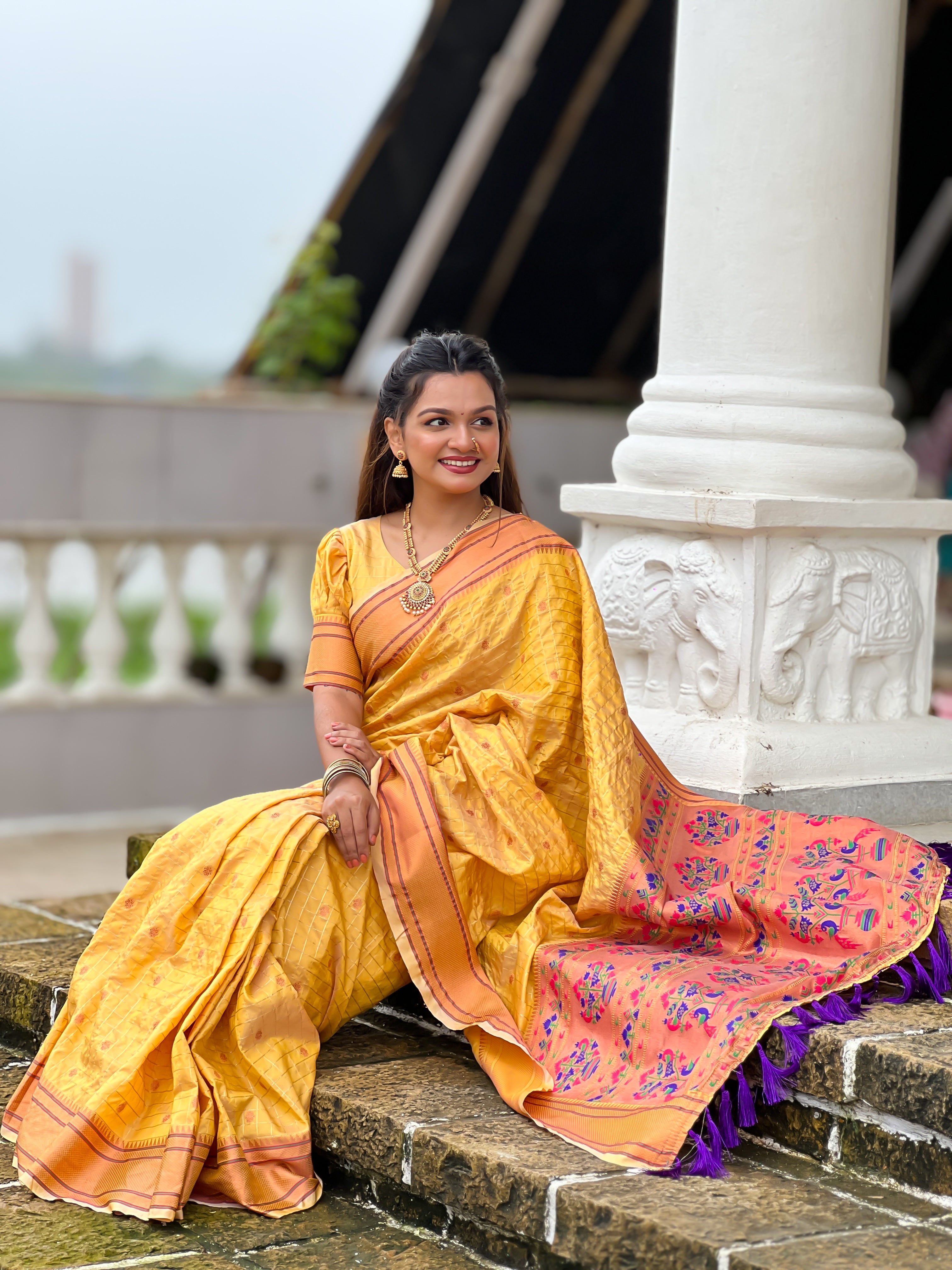 Yellow Yeola Paithani Saree - Pooja Festival & Wedding Indian Outfit