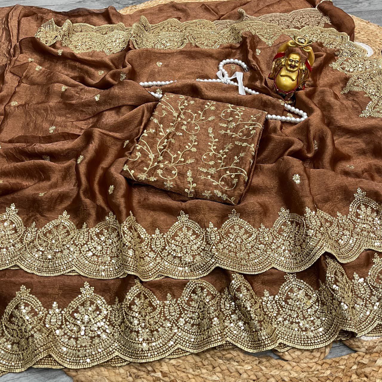 Coffee Lightweight Elegant and Beautifully Crafted Saree | Nardev Fashion