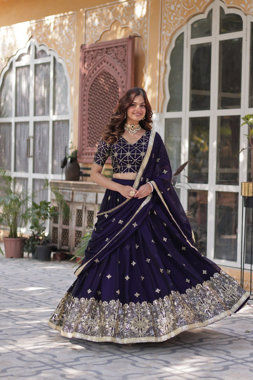 Dark Purple Zari Embroidered Style Lehenga Choli