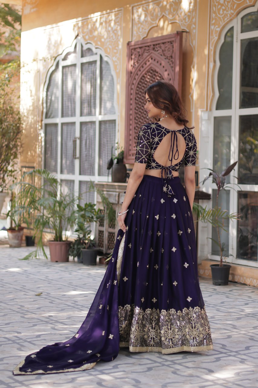 Dark Purple Zari Embroidered Style Lehenga Choli