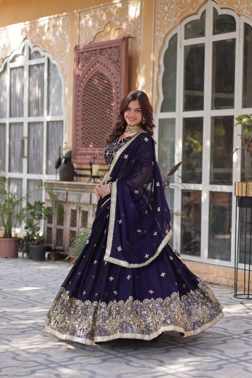 Dark Purple Zari Embroidered Style Lehenga Choli