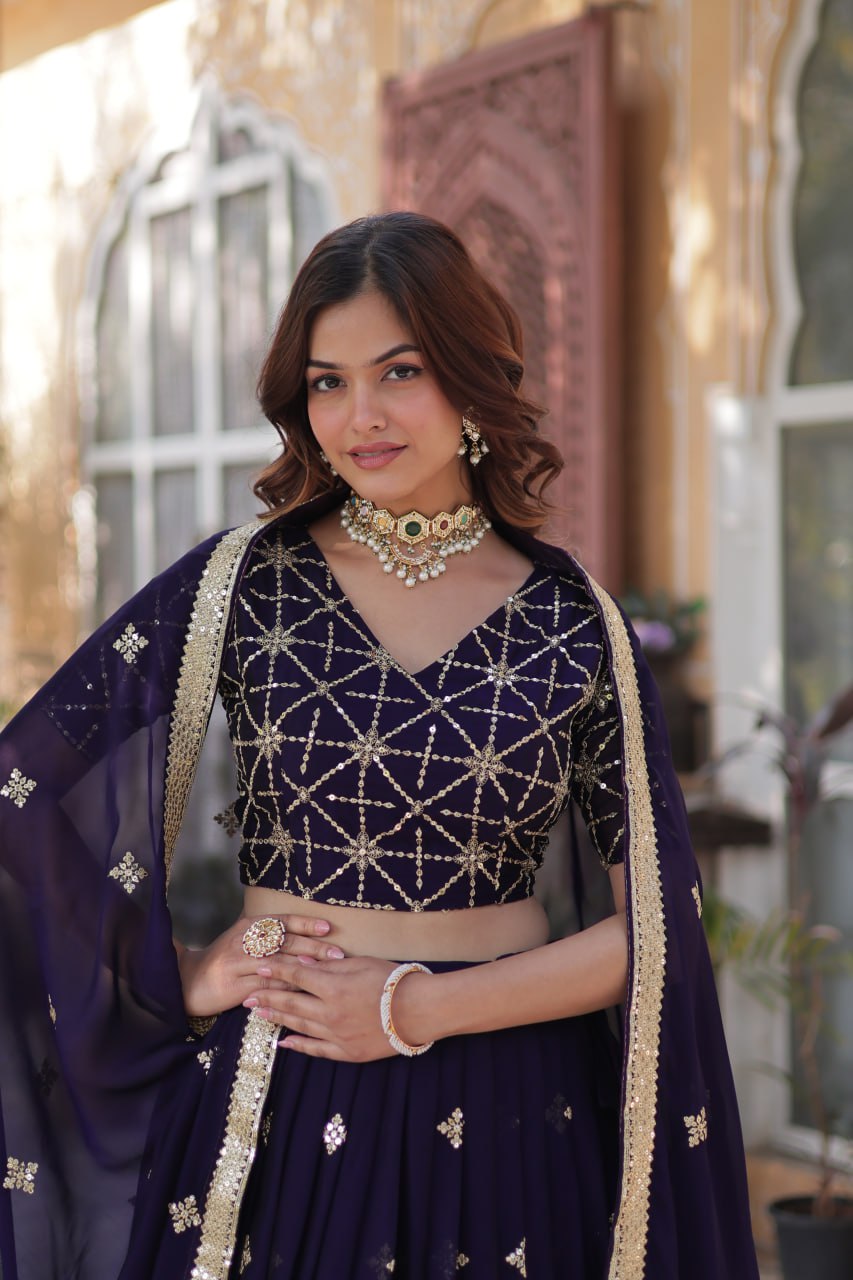 Dark Purple Zari Embroidered Style Lehenga Choli