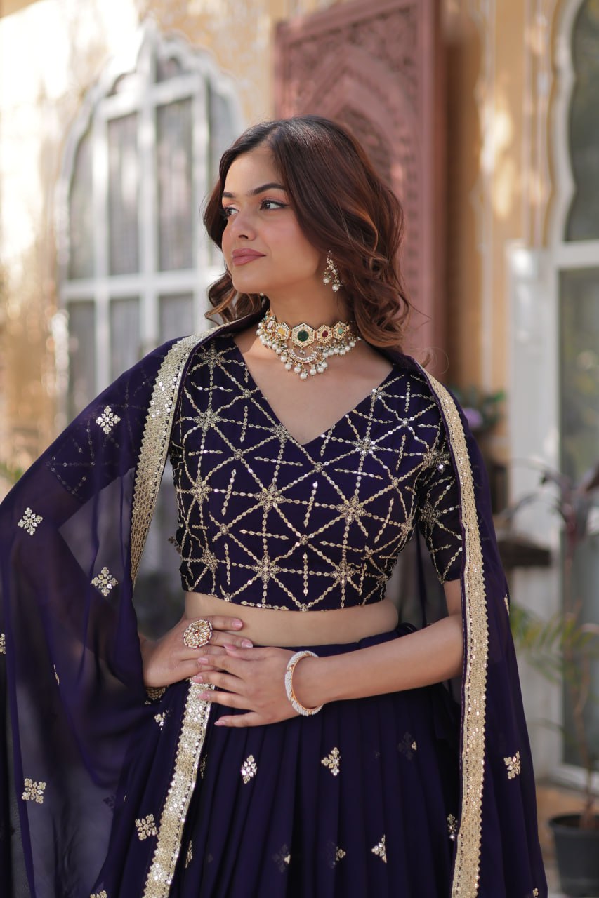 Dark Purple Zari Embroidered Style Lehenga Choli