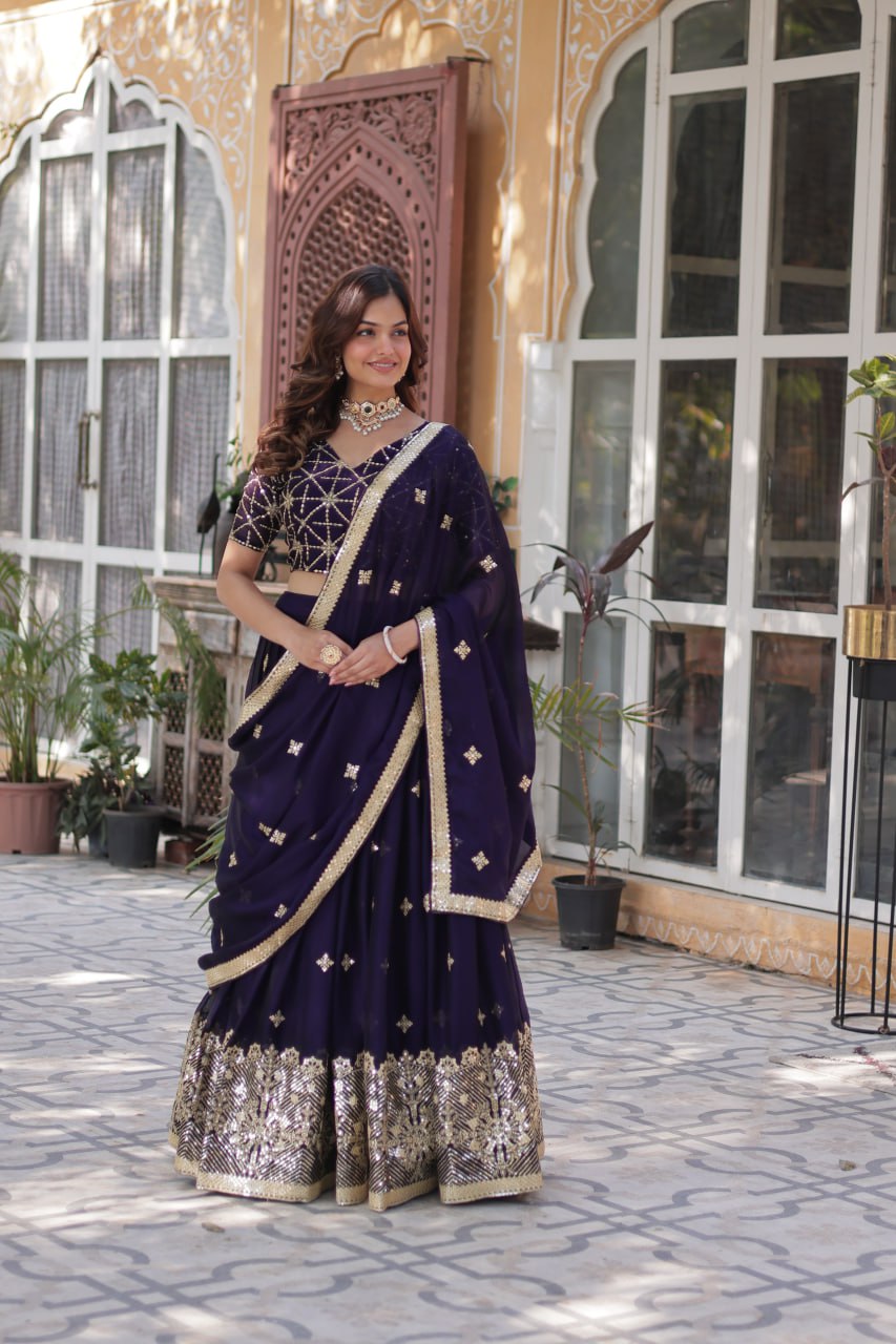 Dark Purple Zari Embroidered Style Lehenga Choli