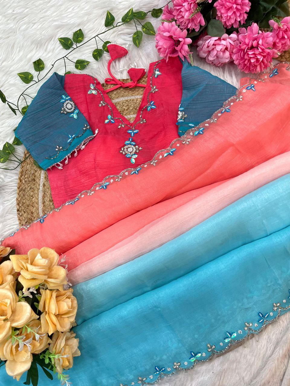 Designer Handwork Festive Wear Saree with Stitched Blouse | Nardev Fashion