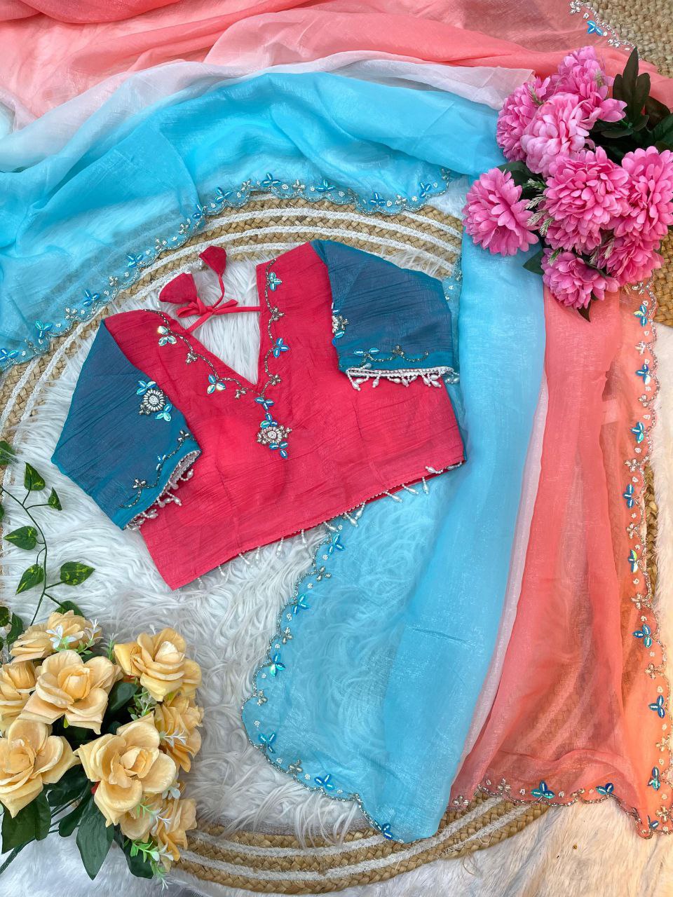 Designer Handwork Festive Wear Saree with Stitched Blouse | Nardev Fashion