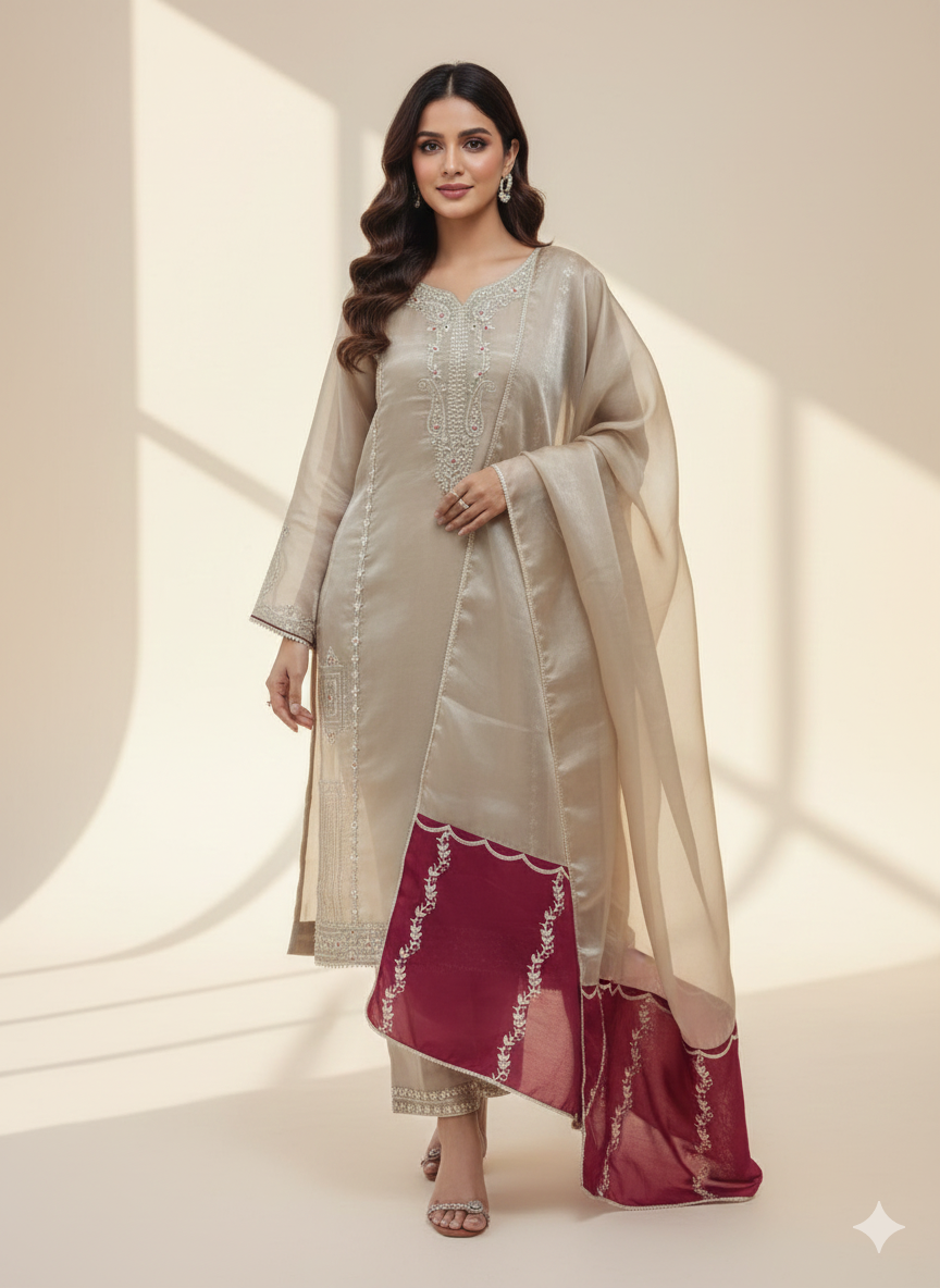 Designer Party Wear GMY Silk Top Plazzo Dupatta Set | Ready to Wear | Nardev Fashion