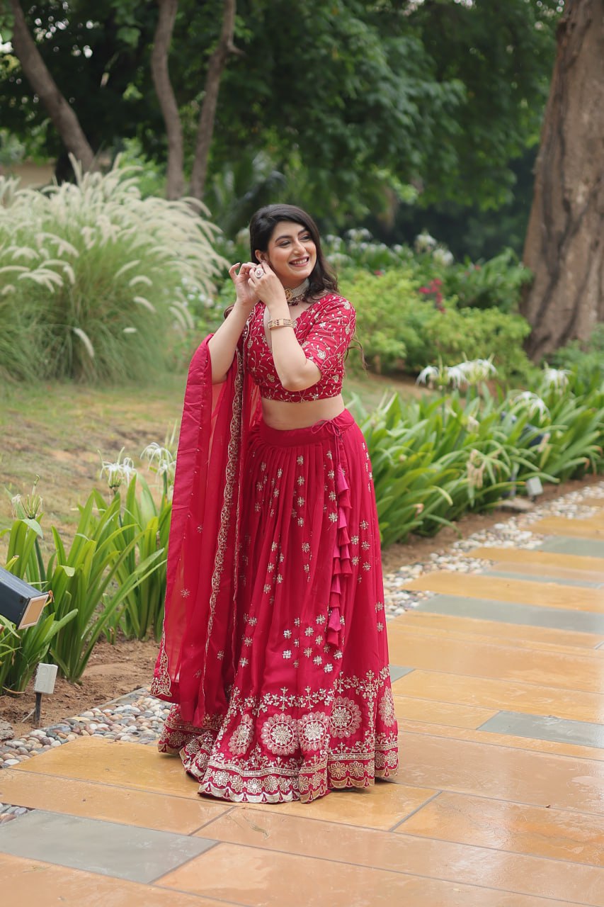 Designer Red Classic Lehenga Choli Set