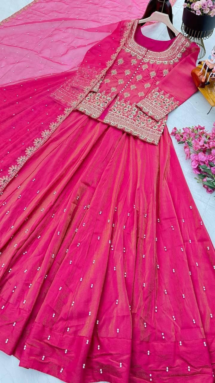 Designer Shimmer Silk Top Lehenga Dupatta Set -Wedding & Festive Wear | Nardev Fashion