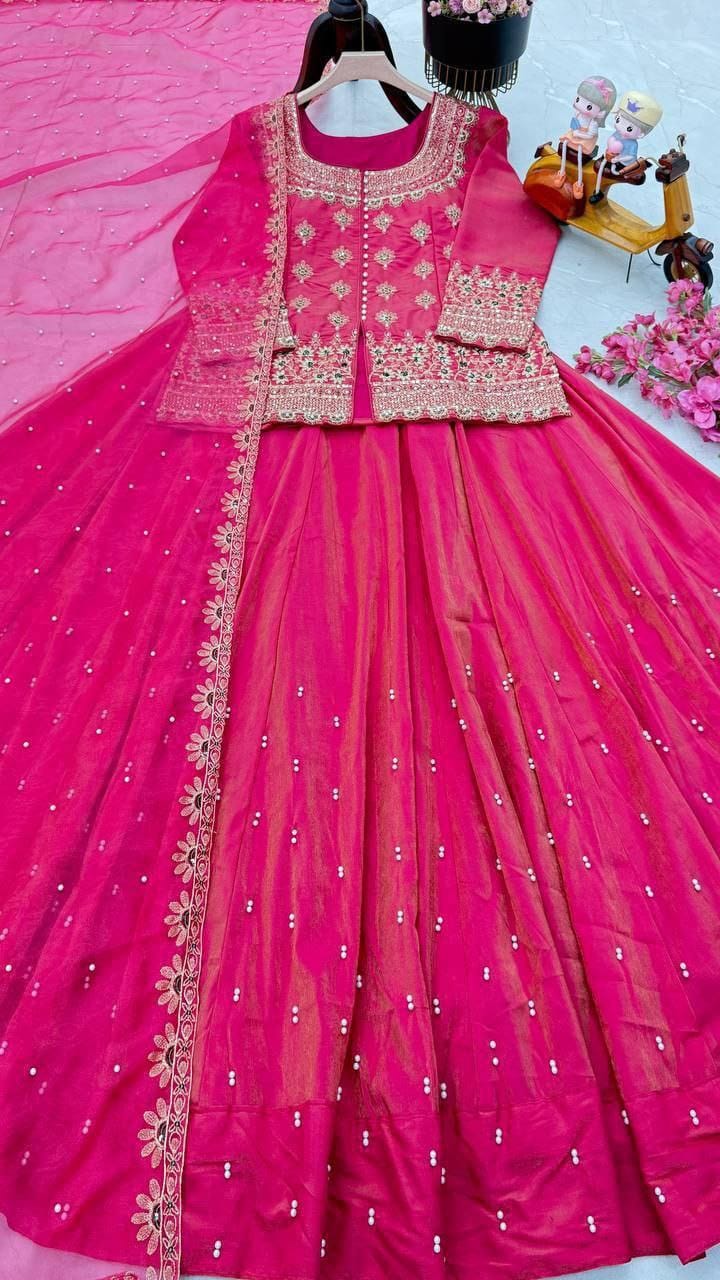 Designer Shimmer Silk Top Lehenga Dupatta Set -Wedding & Festive Wear | Nardev Fashion