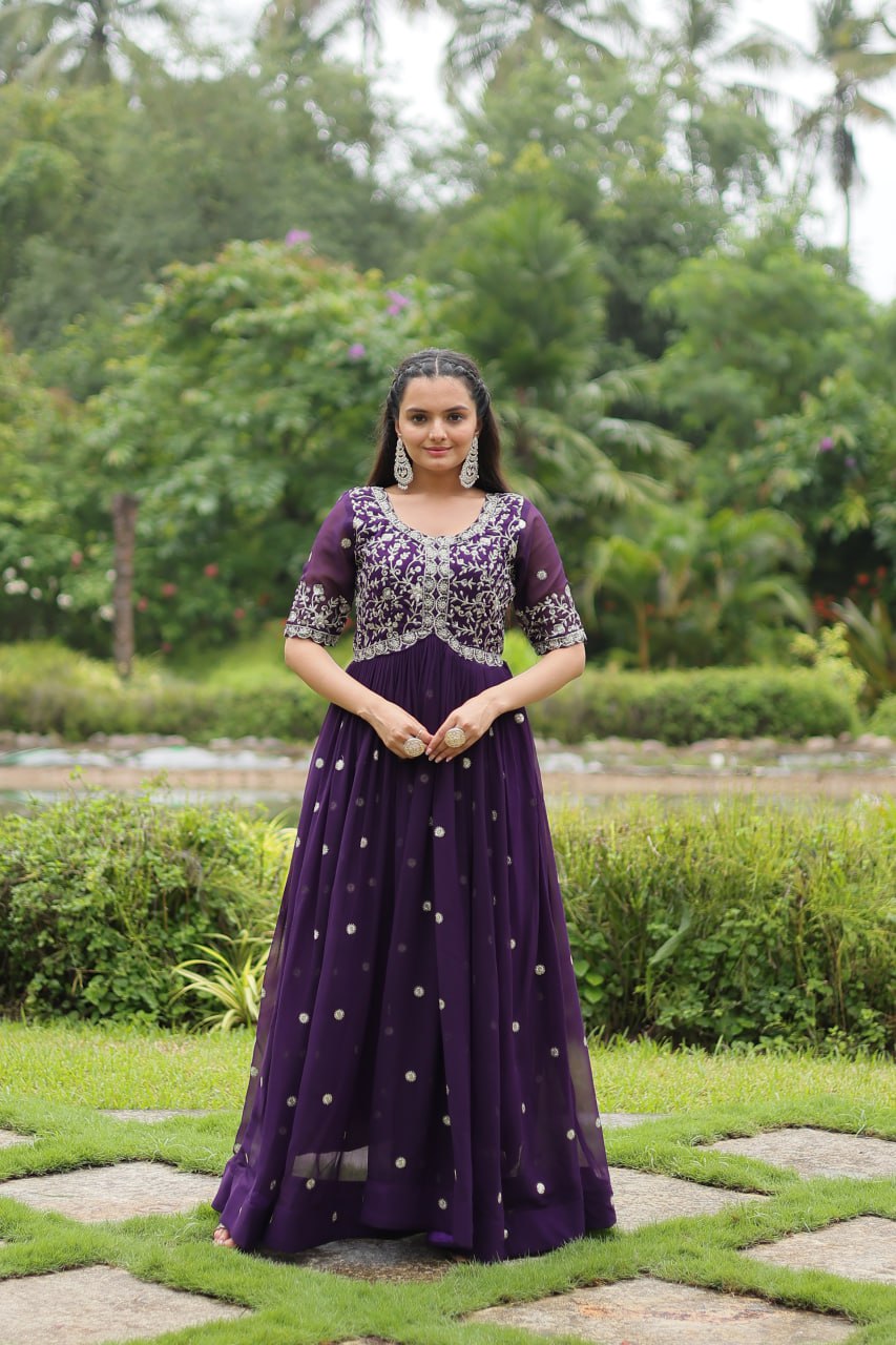 Diwali Special Purple Partywear Gown