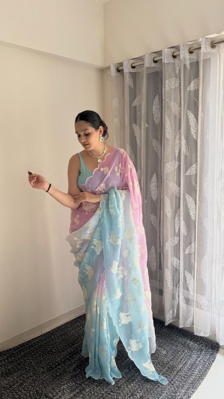 Dual Shade Crunchy Silk Bollywood Saree | Nardev Fashion